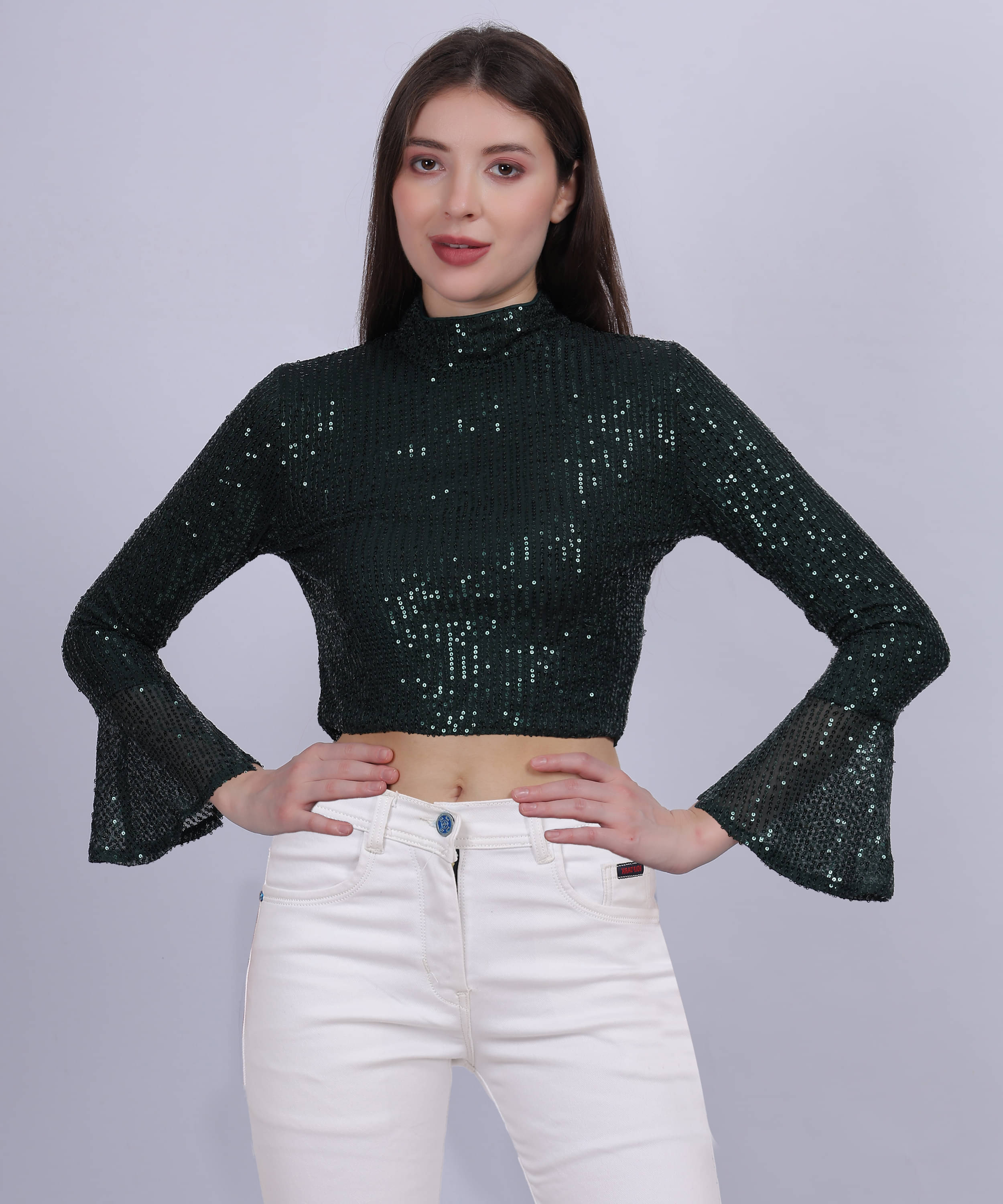 aumbe Green Georgette Women's Crop Top ( Pack of 1 )     			aumbe Green Georgette Women's Crop Top ( Pack of 1 )