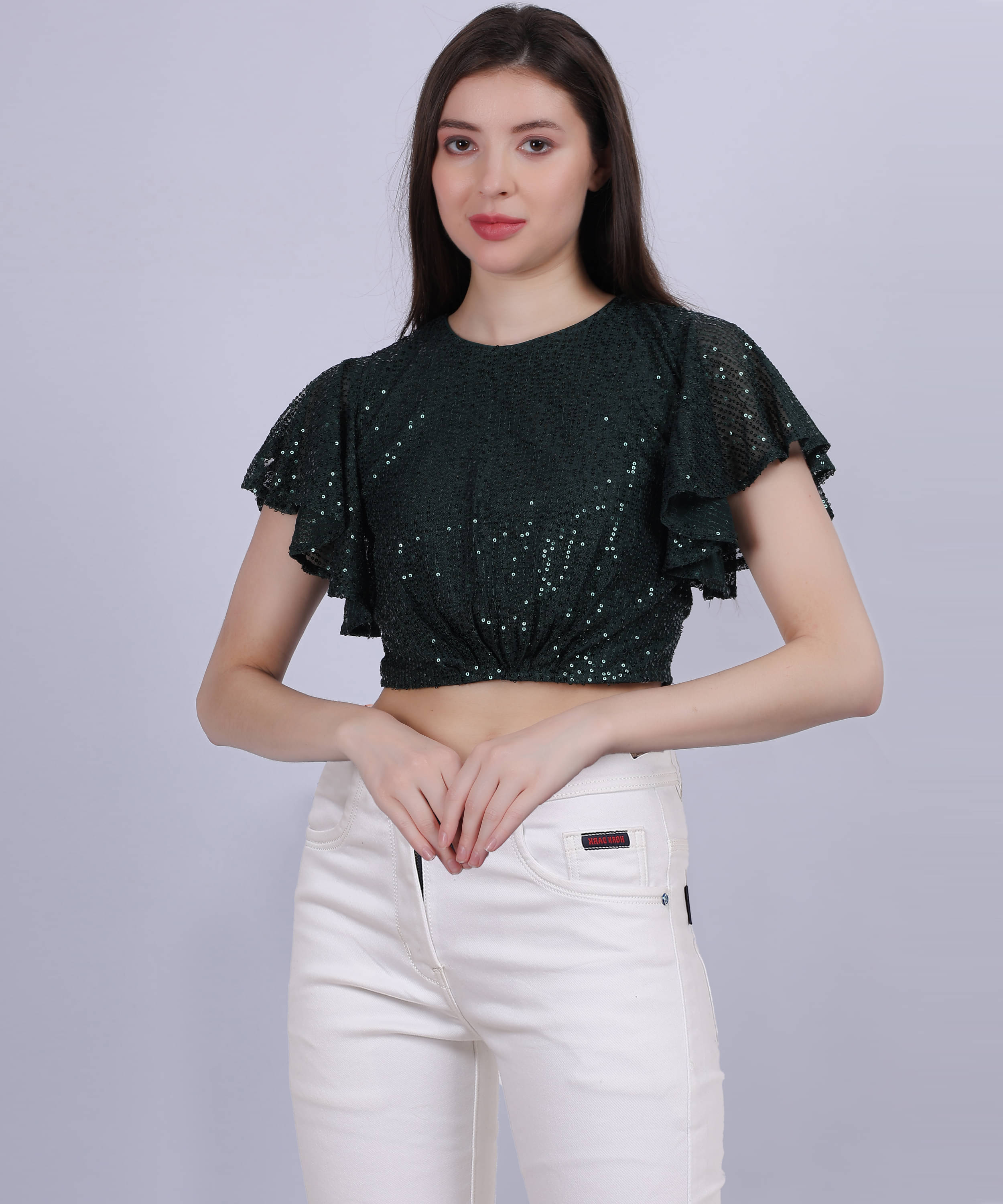 aumbe Green Georgette Women's Crop Top ( Pack of 1 ) aumbe Green Georgette Women's Crop Top ( Pack of 1 )