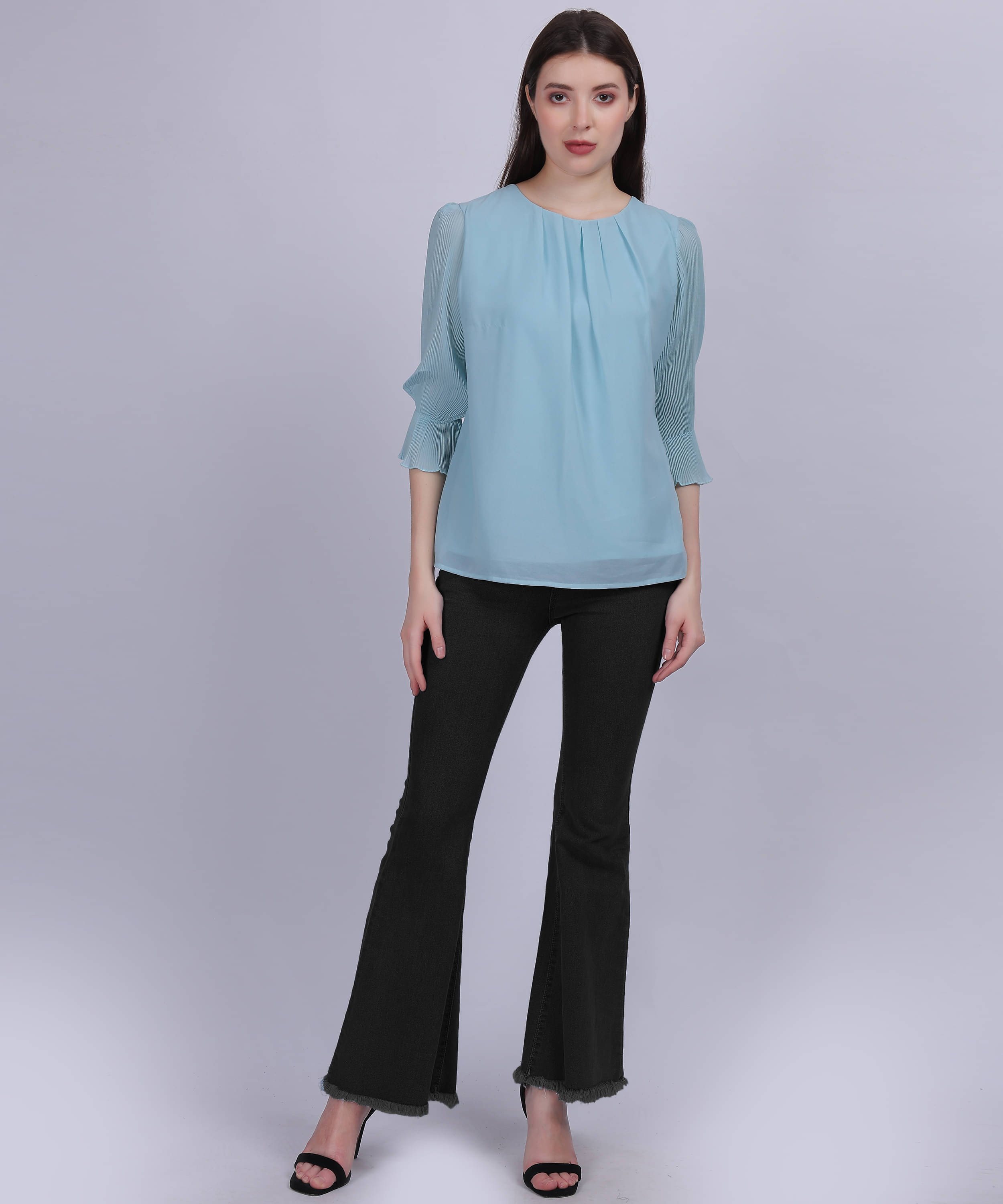     			aumbe Women's Chiffon Regular Top ( Light Blue )