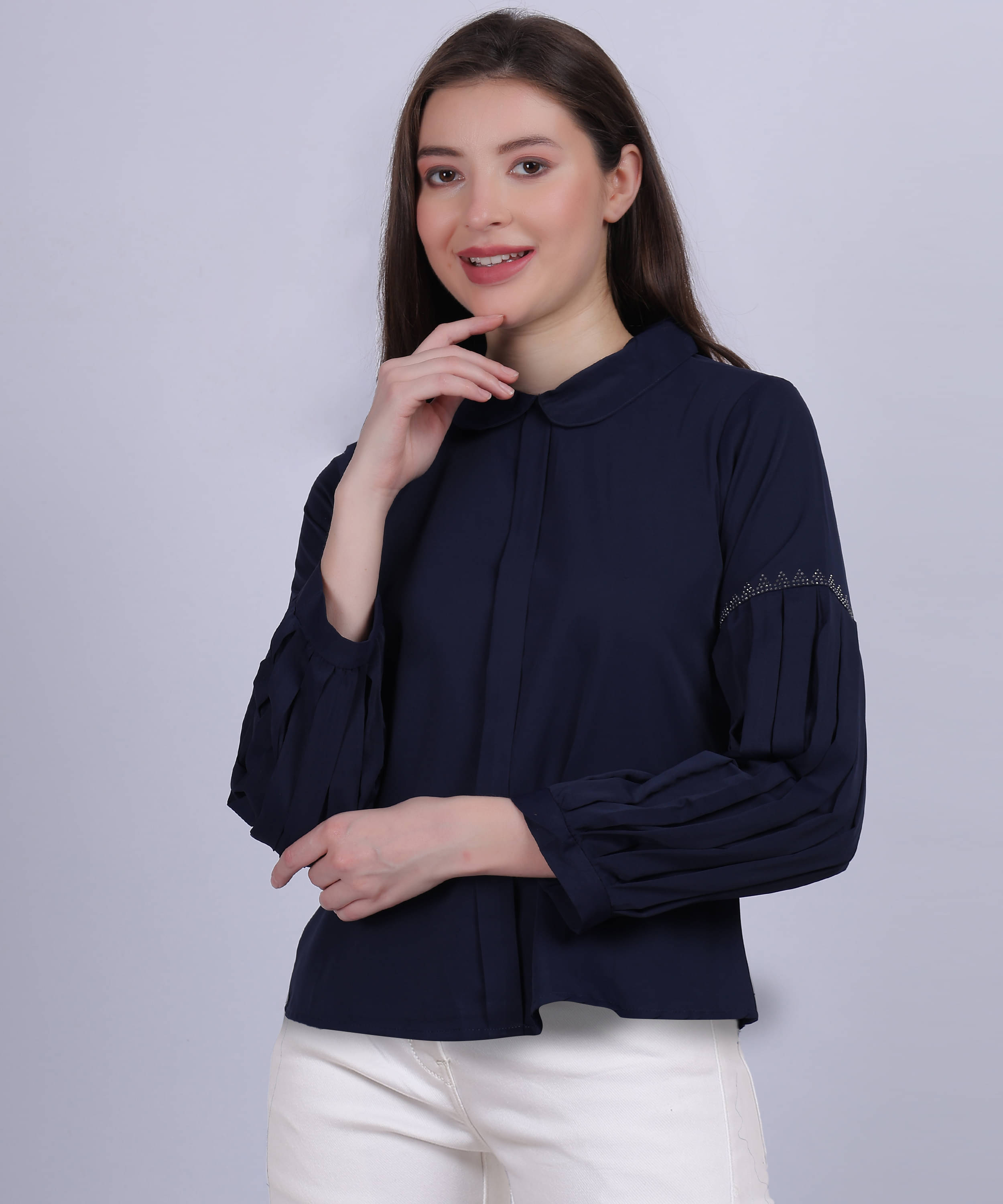 aumbe Women's Polyester Regular Top ( Navy Blue )     			aumbe Women's Polyester Regular Top ( Navy Blue )