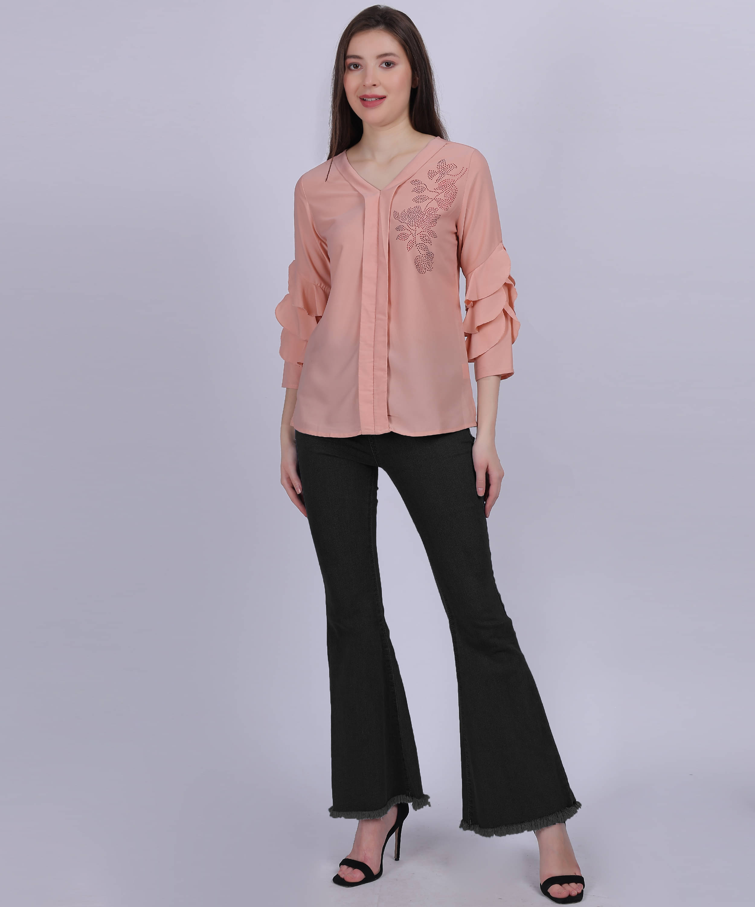 aumbe Women's Polyester Regular Top ( Peach ) aumbe Women's Polyester Regular Top ( Peach )