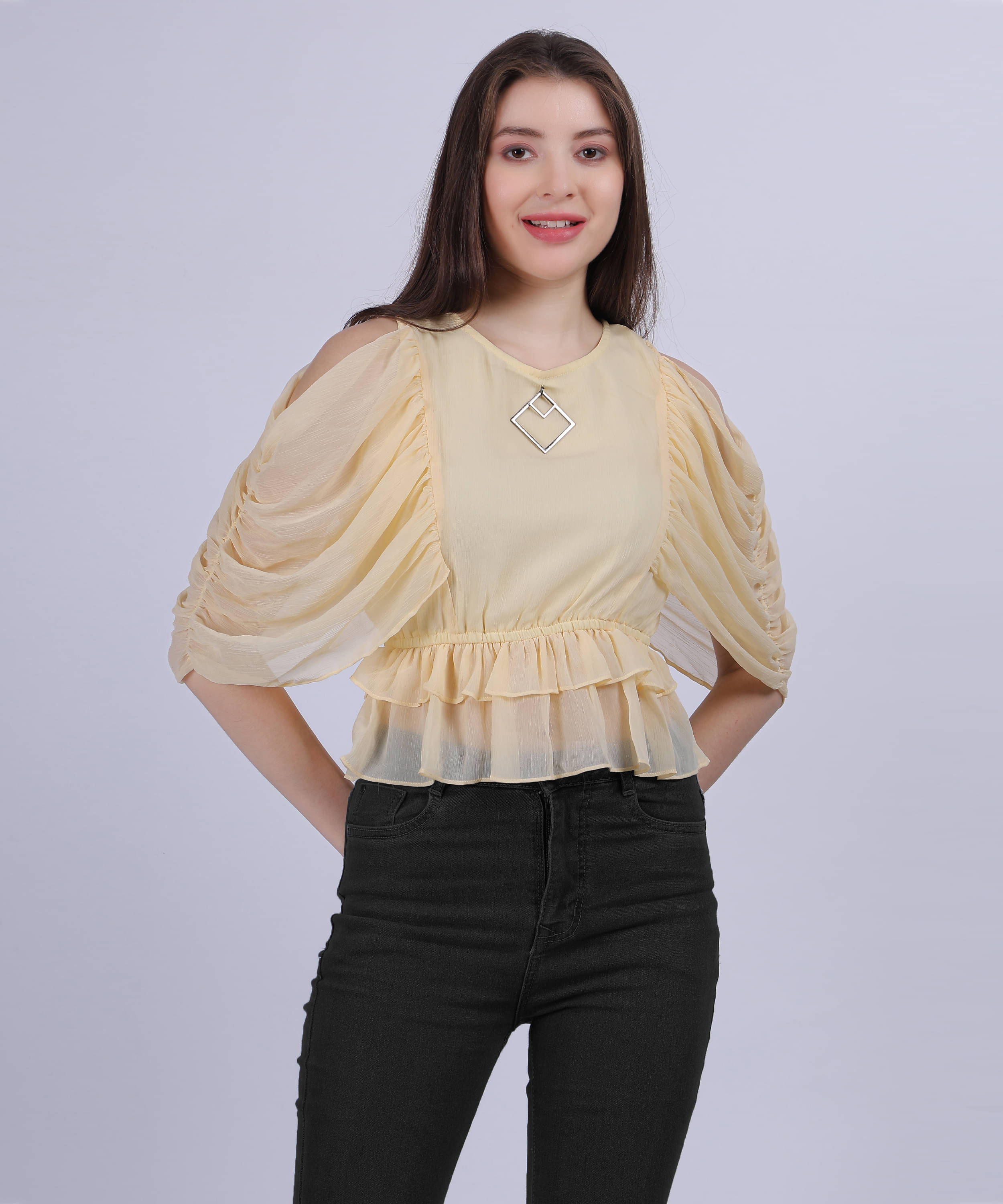 aumbe Women's Chiffon Regular Top ( Yellow ) aumbe Women's Chiffon Regular Top ( Yellow )