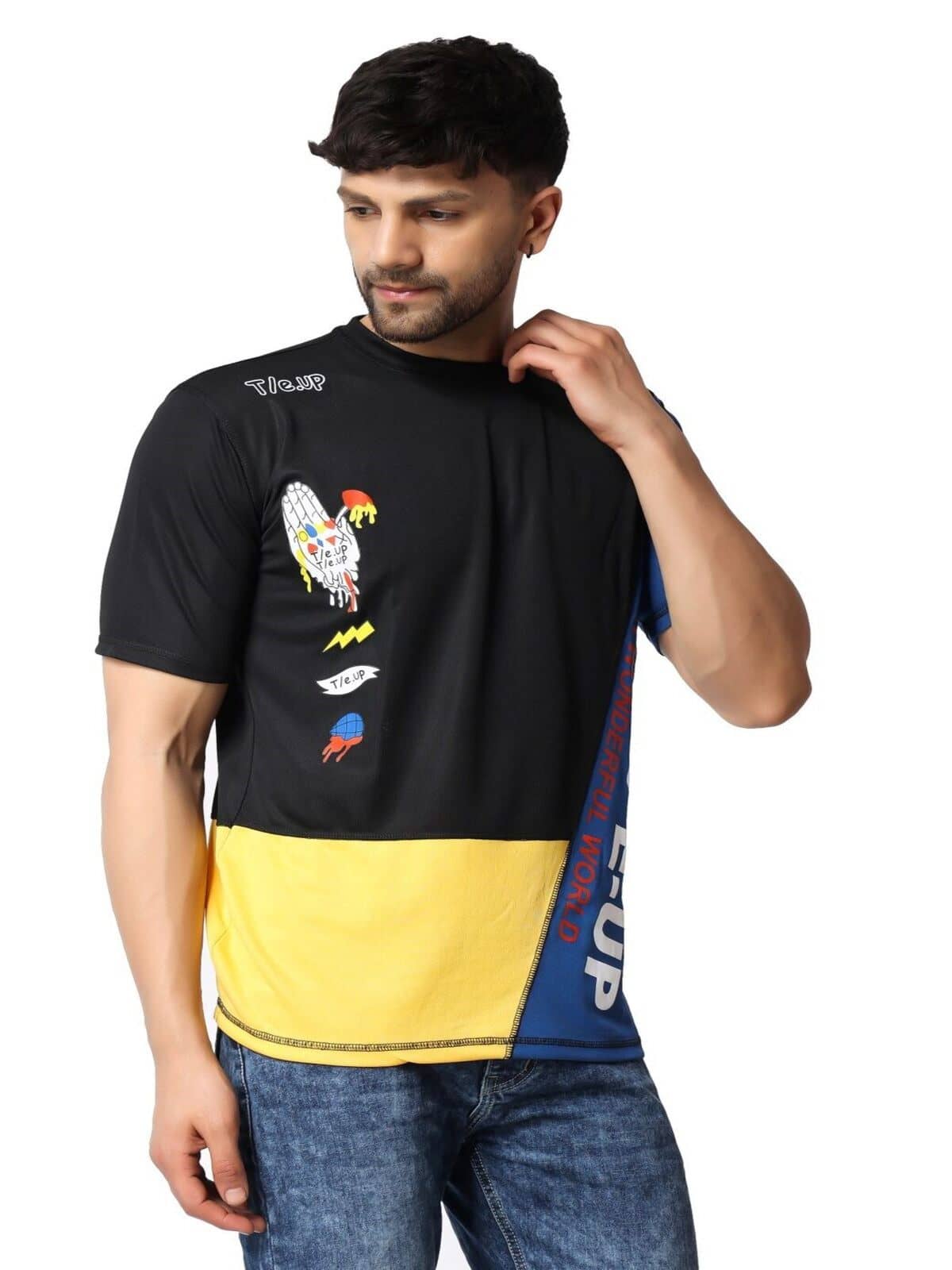 yellow tree Pack of 1 Polyester Regular Fit Men's T-Shirt ( Black )