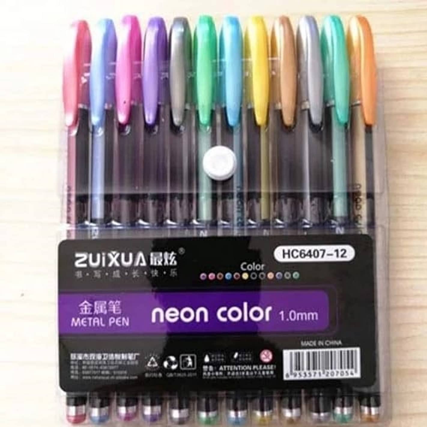 2419Y - YESKART12 PC Neon Gel Pens Set Color Gel Pens, Glitter, Metallic, Neon Pens Set Good Gift For Coloring Kids Sketching Painting and Drawing