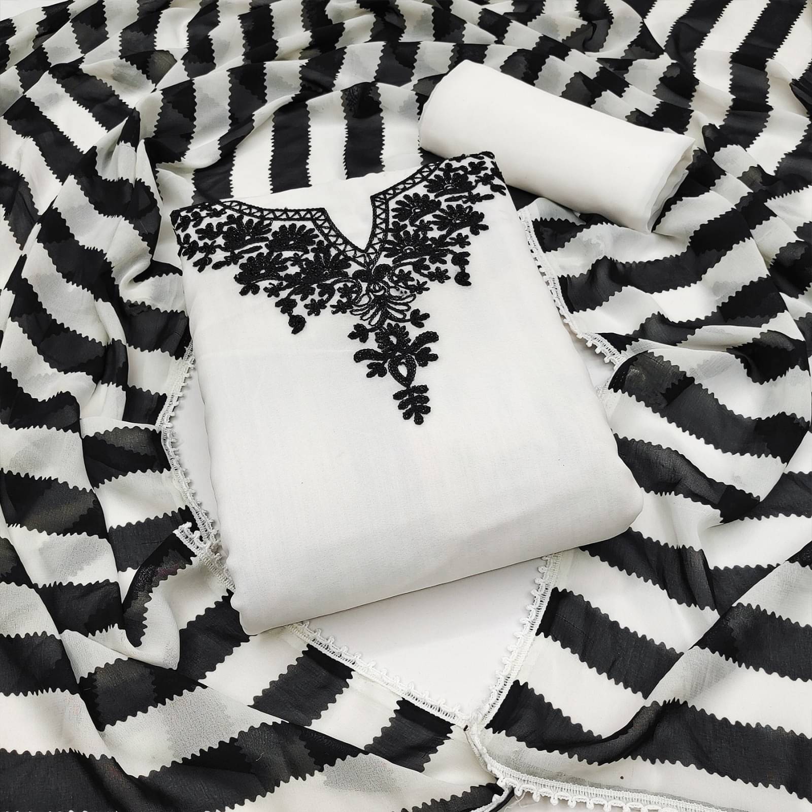     			Any Fab Unstitched Cotton Embroidered Dress Material - White ( Pack of 1 )