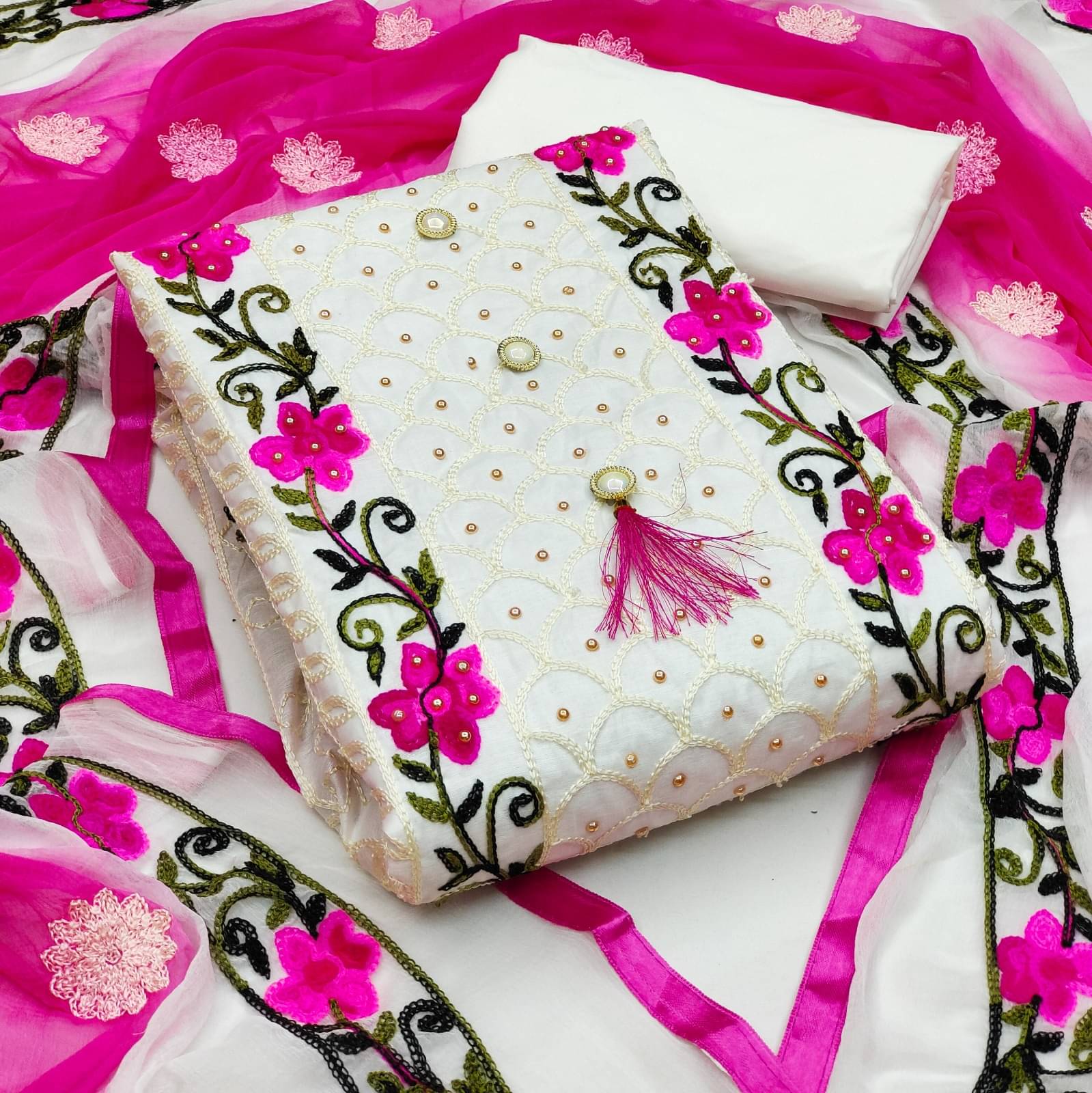     			Any Fab Unstitched Cotton Embroidered Dress Material - Pink ( Pack of 1 )