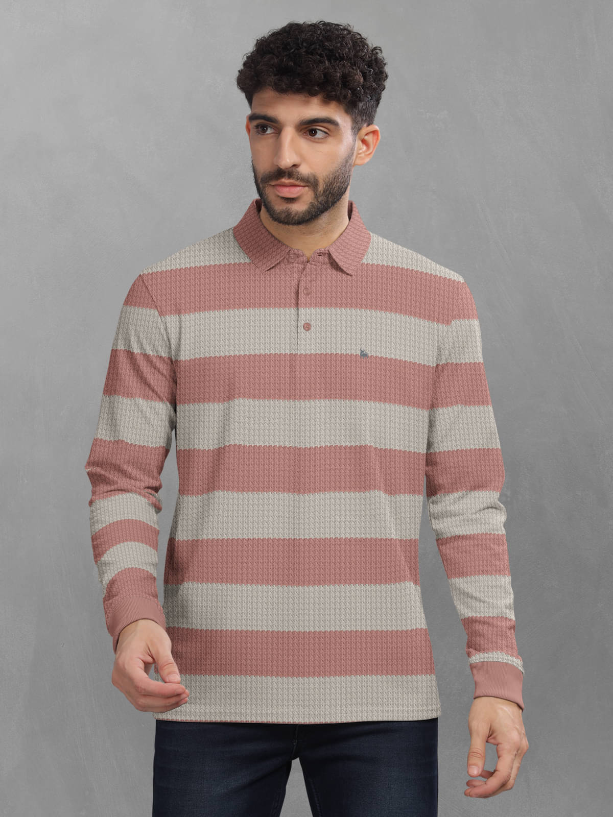 BULLMER Pack of 1 Cotton Blend Regular Fit Striped Full Sleeves Men's Polo T Shirt ( Pink ) BULLMER Pack of 1 Cotton Blend Regular Fit Striped Full Sleeves Men's Polo T Shirt ( Pink )