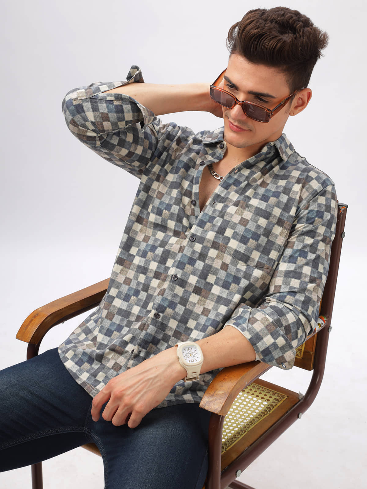 BULLMER Trendy Regular Fit Striped Causal Full Sleeve Shirt for Men_White3