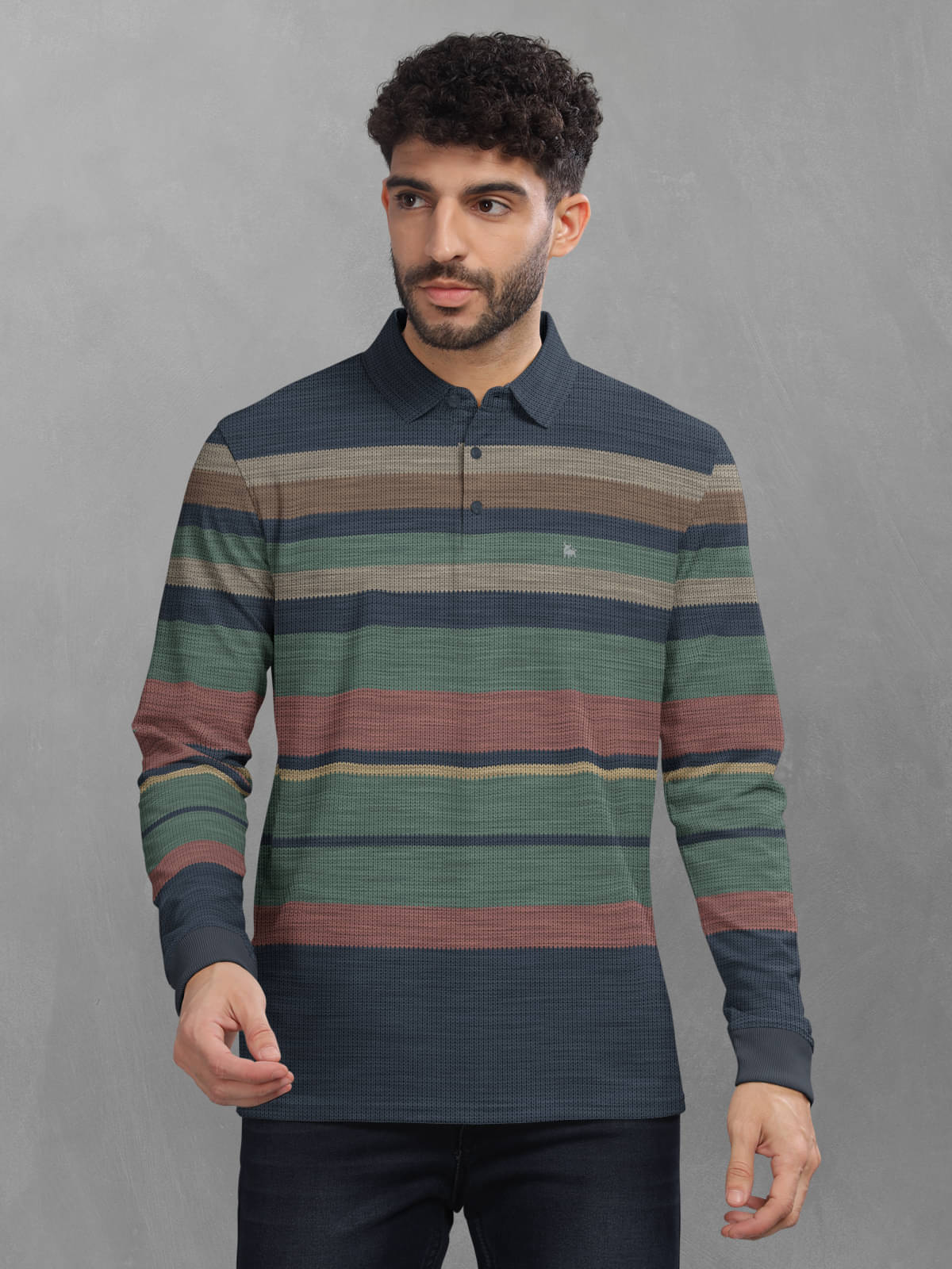     			BULLMER Pack of 1 Cotton Blend Regular Fit Striped Full Sleeves Men's Polo T Shirt ( Green )