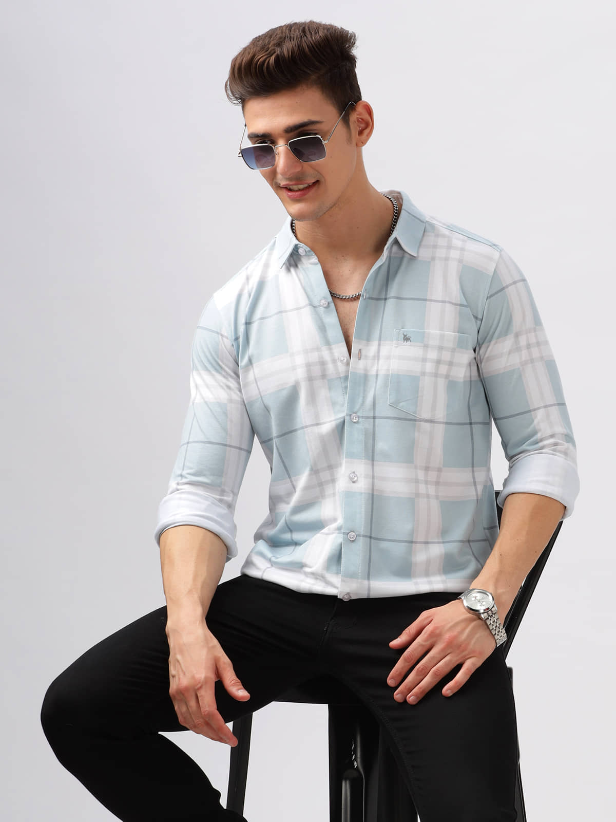BULLMER Men Cotton Trendy Regular Fit Striped Causal Full Sleeve Shirt_Sea Green