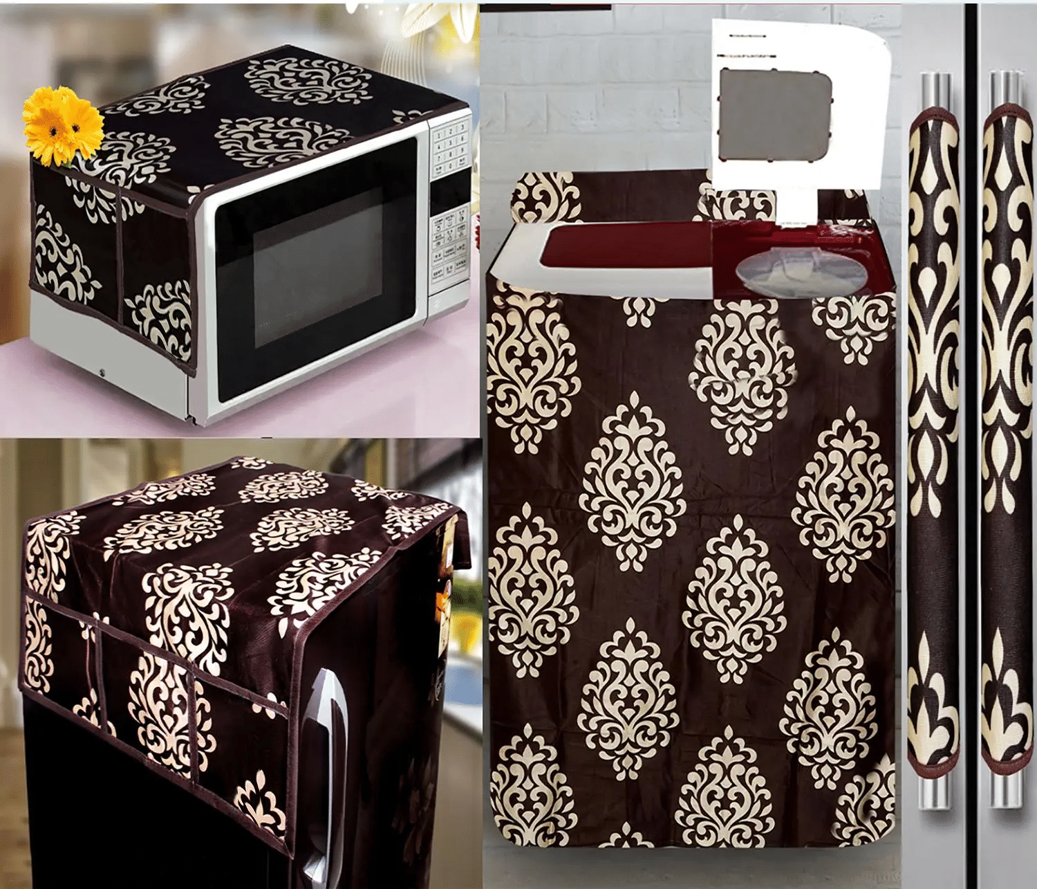 Crosmo Polyester Abstract Printed Fridge Mat & Cover ( 99 53 ) Pack Of 5 - Brown Crosmo Polyester Abstract Printed Fridge Mat & Cover ( 99 53 ) Pack Of 5 - Brown