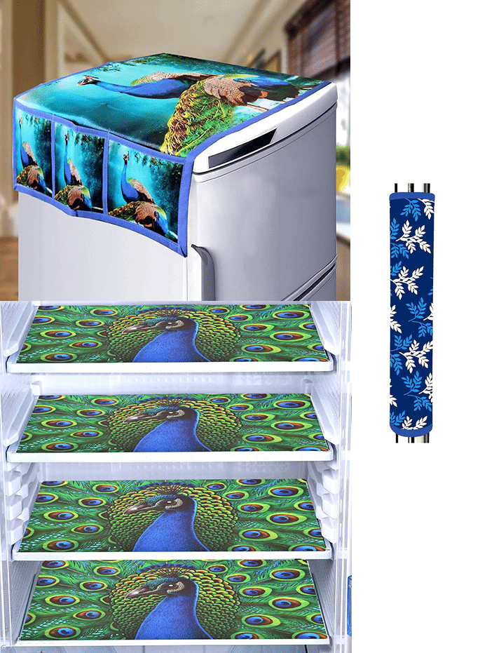     			Crosmo Polyester Birds Fridge Mat & Cover ( 99 53 ) Pack Of 6 - Green