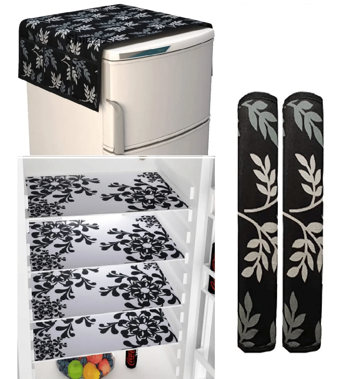 Crosmo Polyester Floral Fridge Mat & Cover ( 99 53 ) Pack Of 7 - Black Crosmo Polyester Floral Fridge Mat & Cover ( 99 53 ) Pack Of 7 - Black