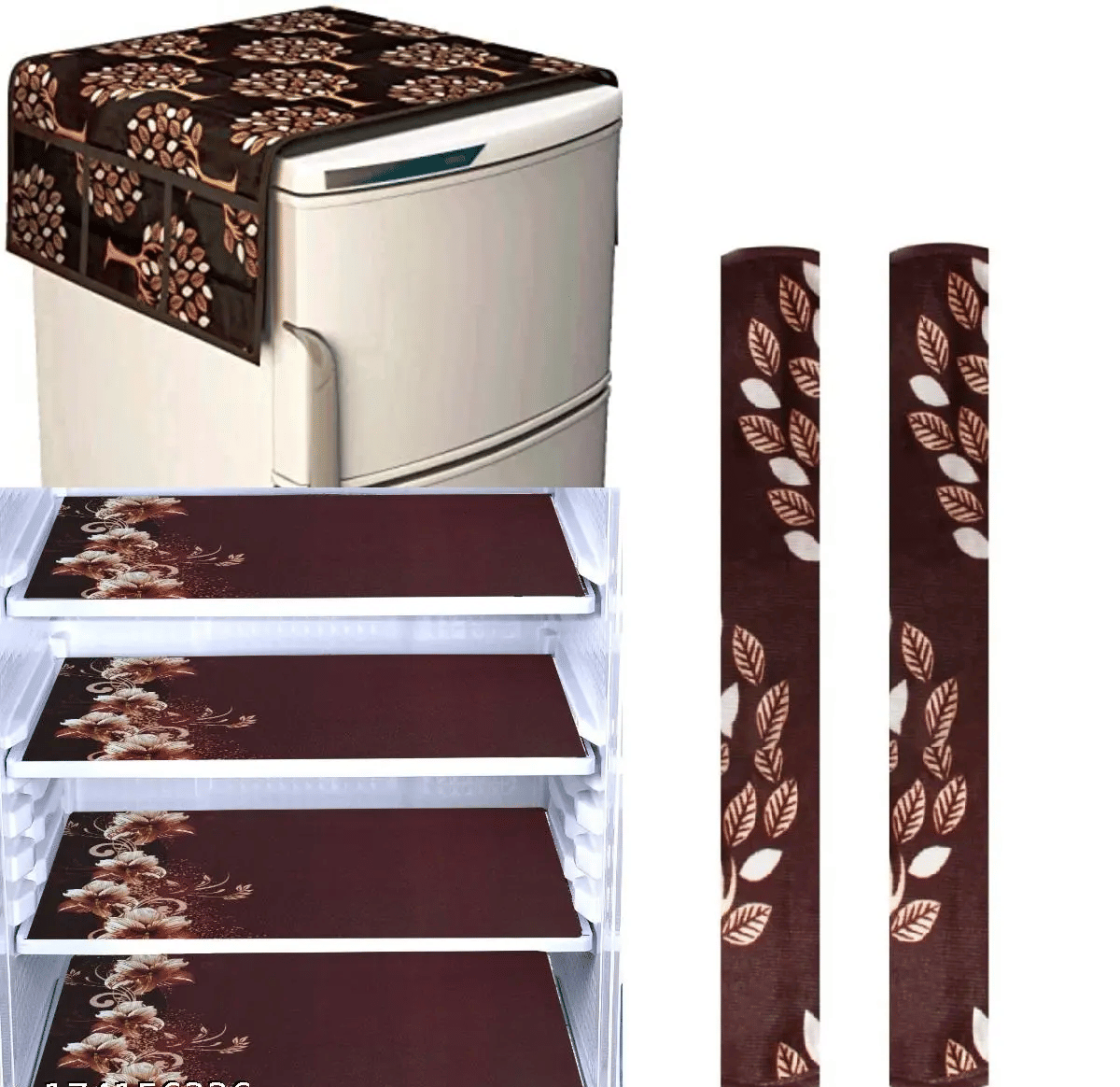 Crosmo Polyester Floral Fridge Mat & Cover ( 99 53 ) Pack Of 7 - Brown