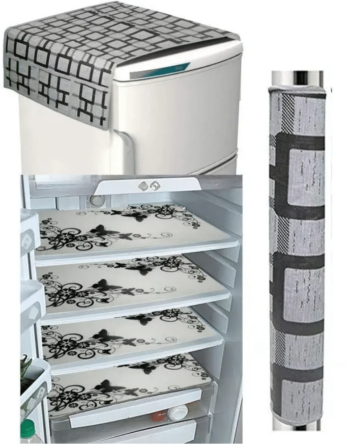 Crosmo Polyester Floral Fridge Mat & Cover ( 99 53 ) Pack Of 6 - White Crosmo Polyester Floral Fridge Mat & Cover ( 99 53 ) Pack Of 6 - White