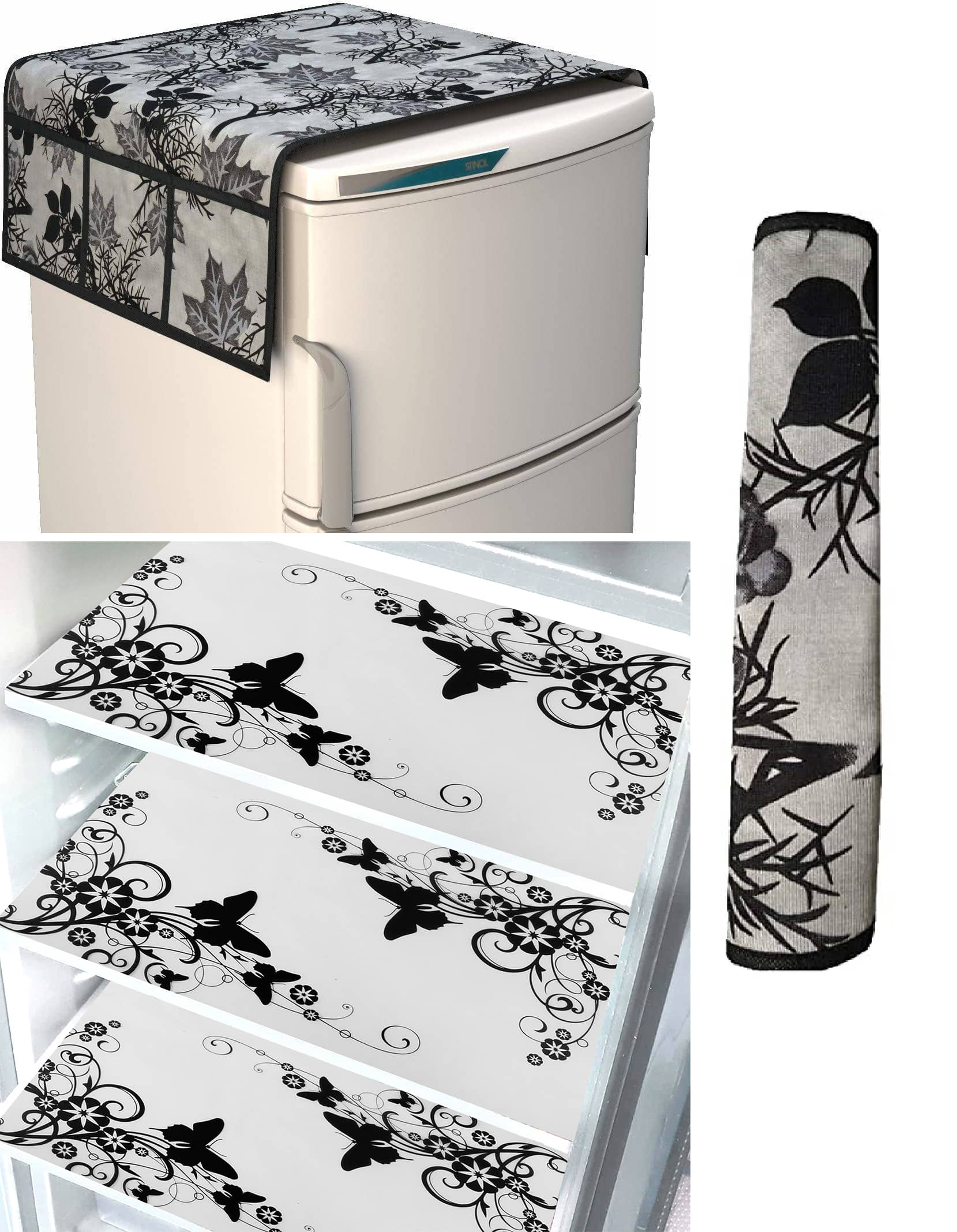Crosmo Polyester Floral Fridge Mat & Cover ( 99 53 ) Pack of 5 - Black