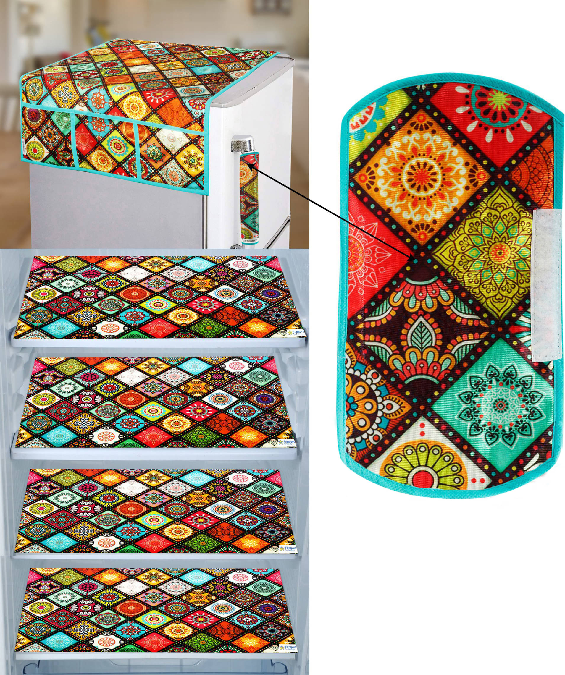 Crosmo Polyester Floral Fridge Mat & Cover ( 99 53 ) Pack Of 6 - Multicolor Crosmo Polyester Floral Fridge Mat & Cover ( 99 53 ) Pack Of 6 - Multicolor