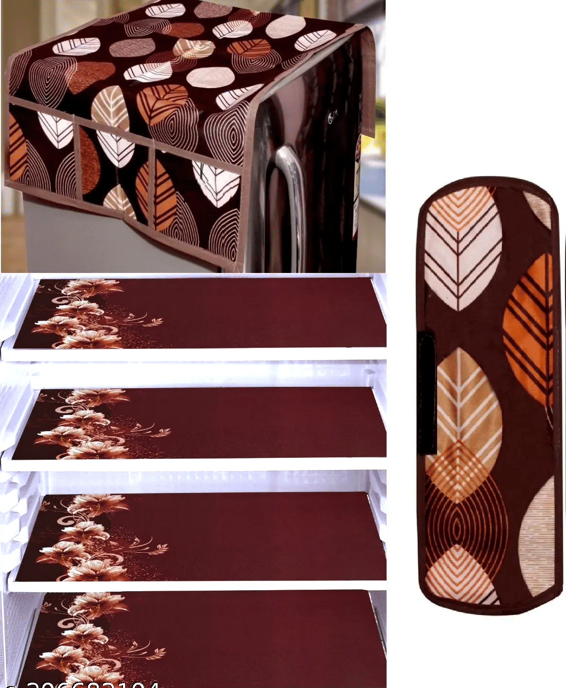     			Crosmo Polyester Floral Fridge Mat & Cover ( 99 53 ) Pack Of 6 - Brown