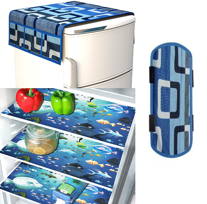 Crosmo Polyester Geometric Fridge Mat & Cover ( 99 53 ) Pack Of 5 - Blue Crosmo Polyester Geometric Fridge Mat & Cover ( 99 53 ) Pack Of 5 - Blue