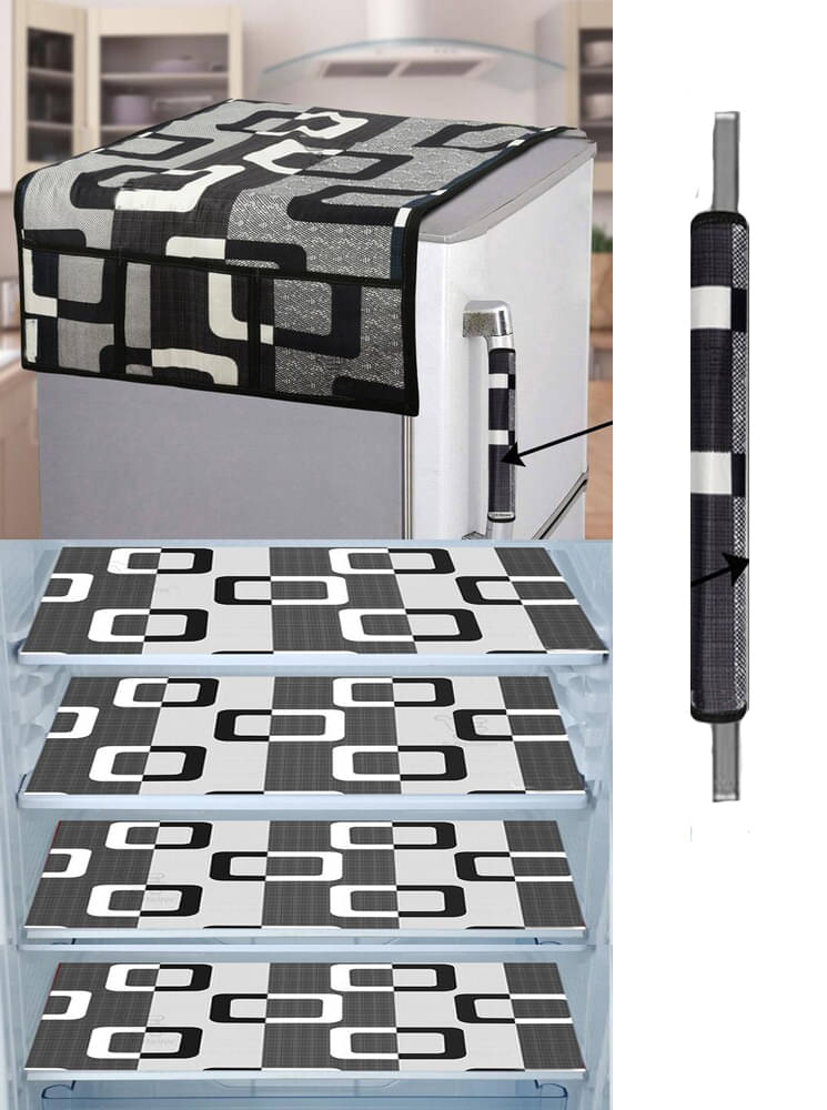 Crosmo Polyester Geometric Fridge Mat & Cover ( 99 53 ) Pack Of 6 - Black Crosmo Polyester Geometric Fridge Mat & Cover ( 99 53 ) Pack Of 6 - Black