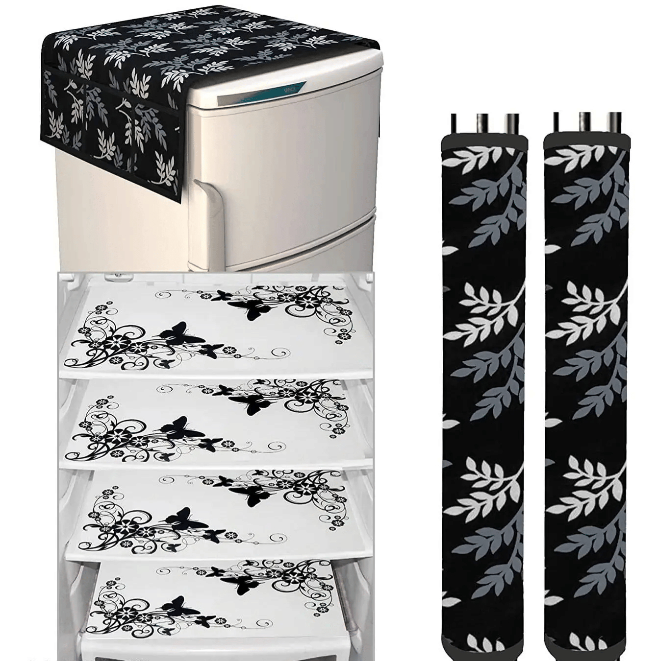 Crosmo Polyester Nature Fridge Mat & Cover ( 99 53 ) Pack of 7 - Black