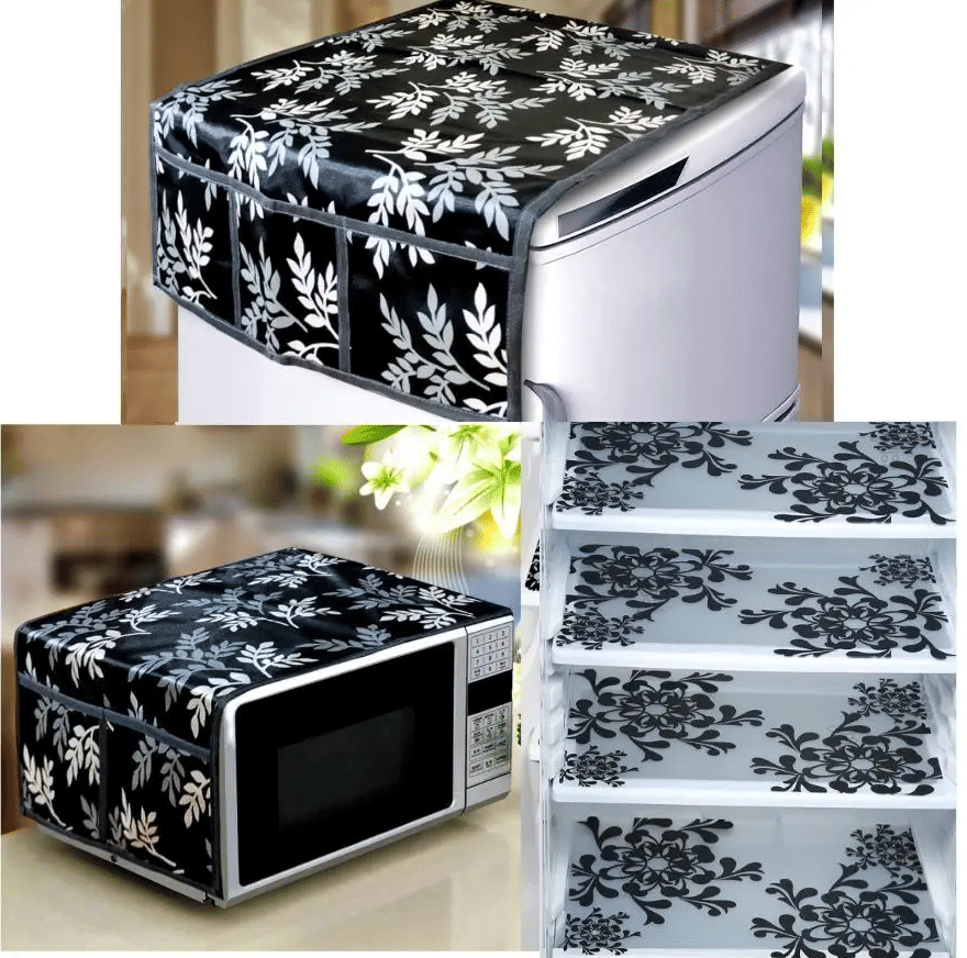 Crosmo Polyester Nature Fridge Mat & Cover ( 99 53 ) Pack of 6 - Black