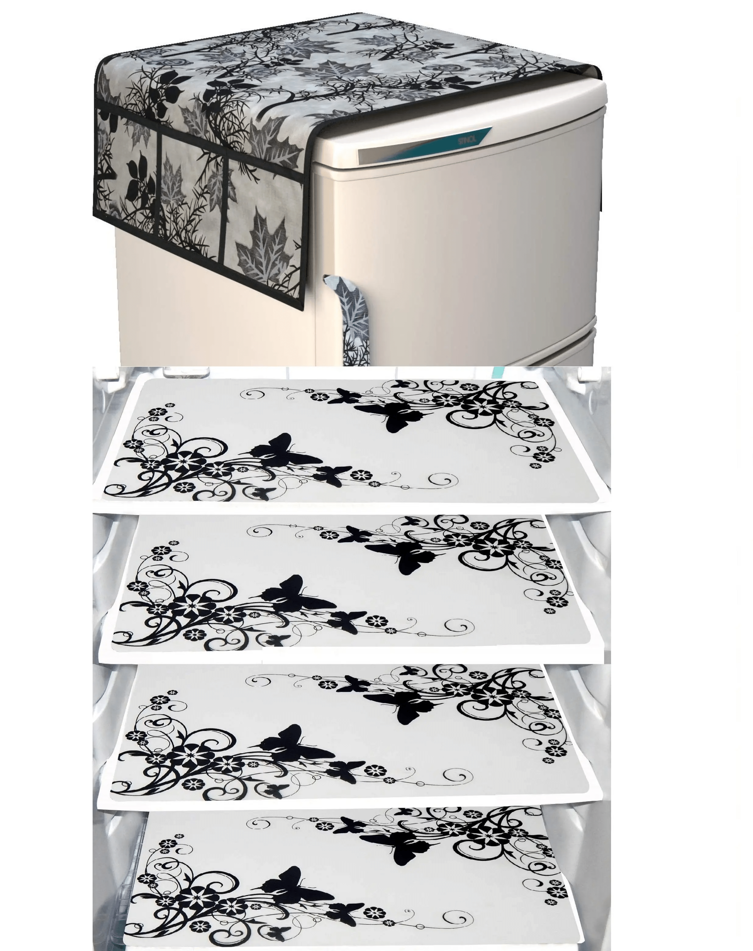     			Crosmo Polyester Nature Fridge Mat & Cover ( 99 53 ) Pack Of 5 - Black