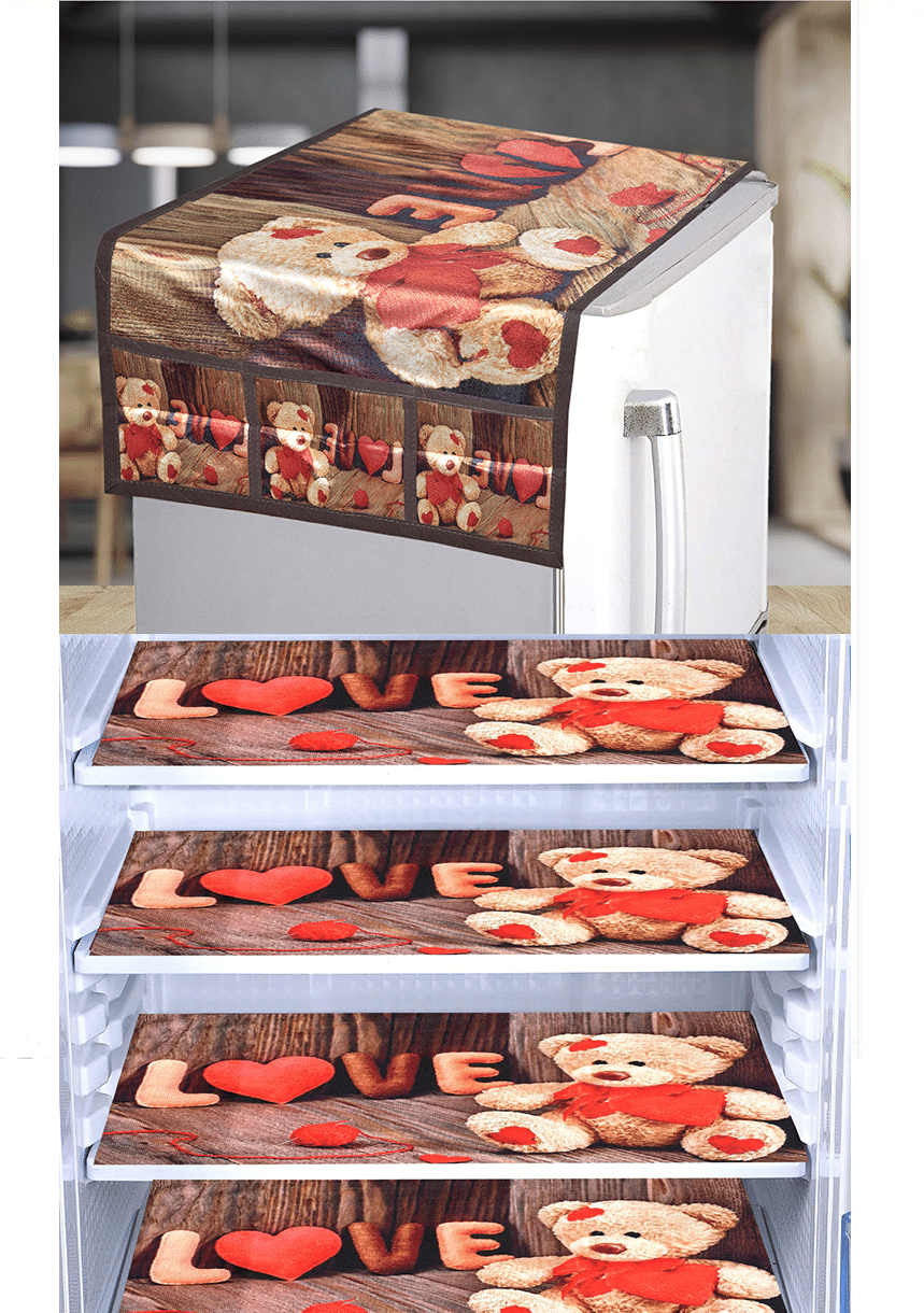 Crosmo Polyester Typography Fridge Mat & Cover ( 99 53 ) Pack Of 5 - Brown Crosmo Polyester Typography Fridge Mat & Cover ( 99 53 ) Pack Of 5 - Brown