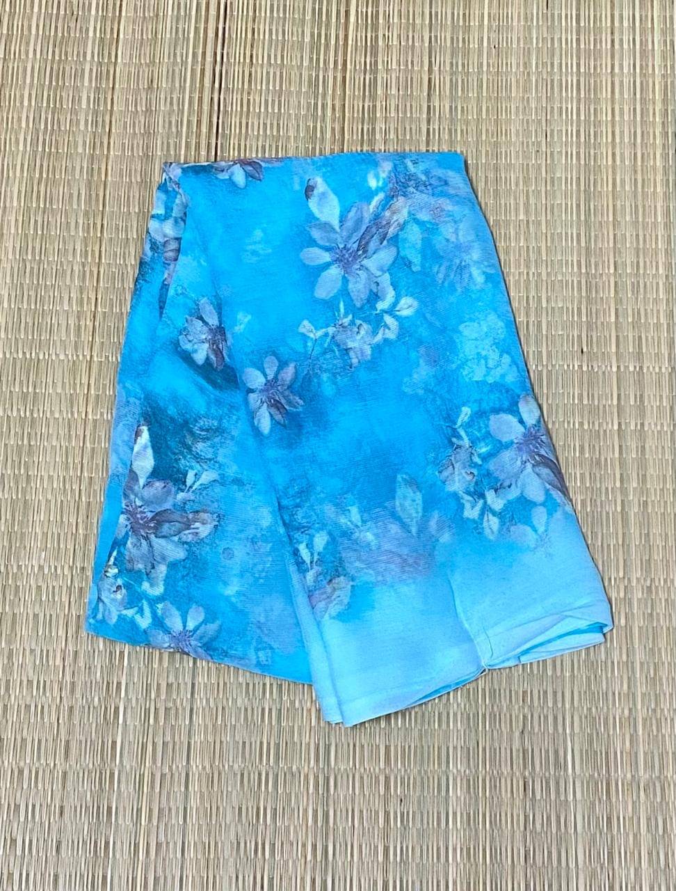 Eternal Pehnawa Chiffon Printed Saree With Unstitched Blouse Piece ( Light Blue ) Eternal Pehnawa Chiffon Printed Saree With Unstitched Blouse Piece ( Light Blue )