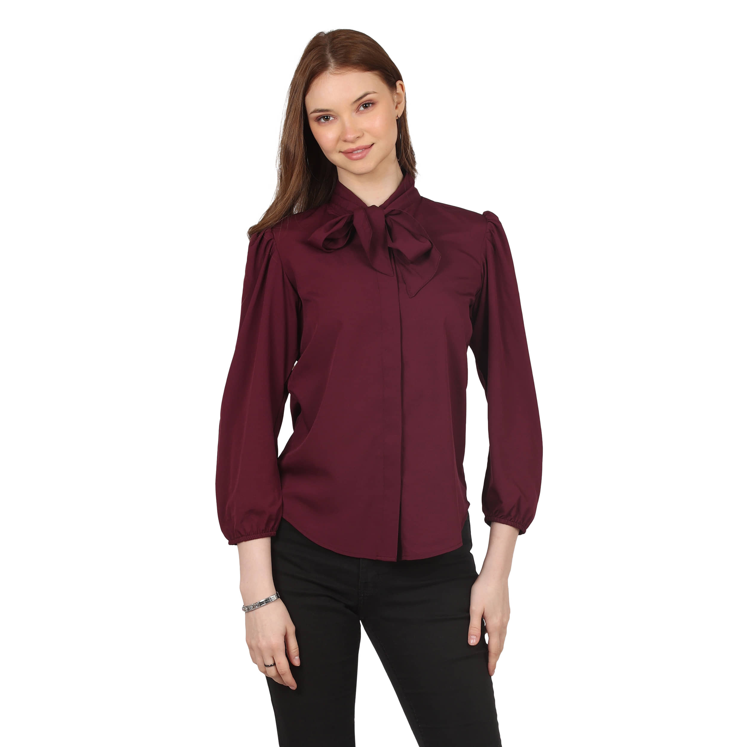 FASHJONS 360 Women Solid Crepe Shirt ( Maroon )