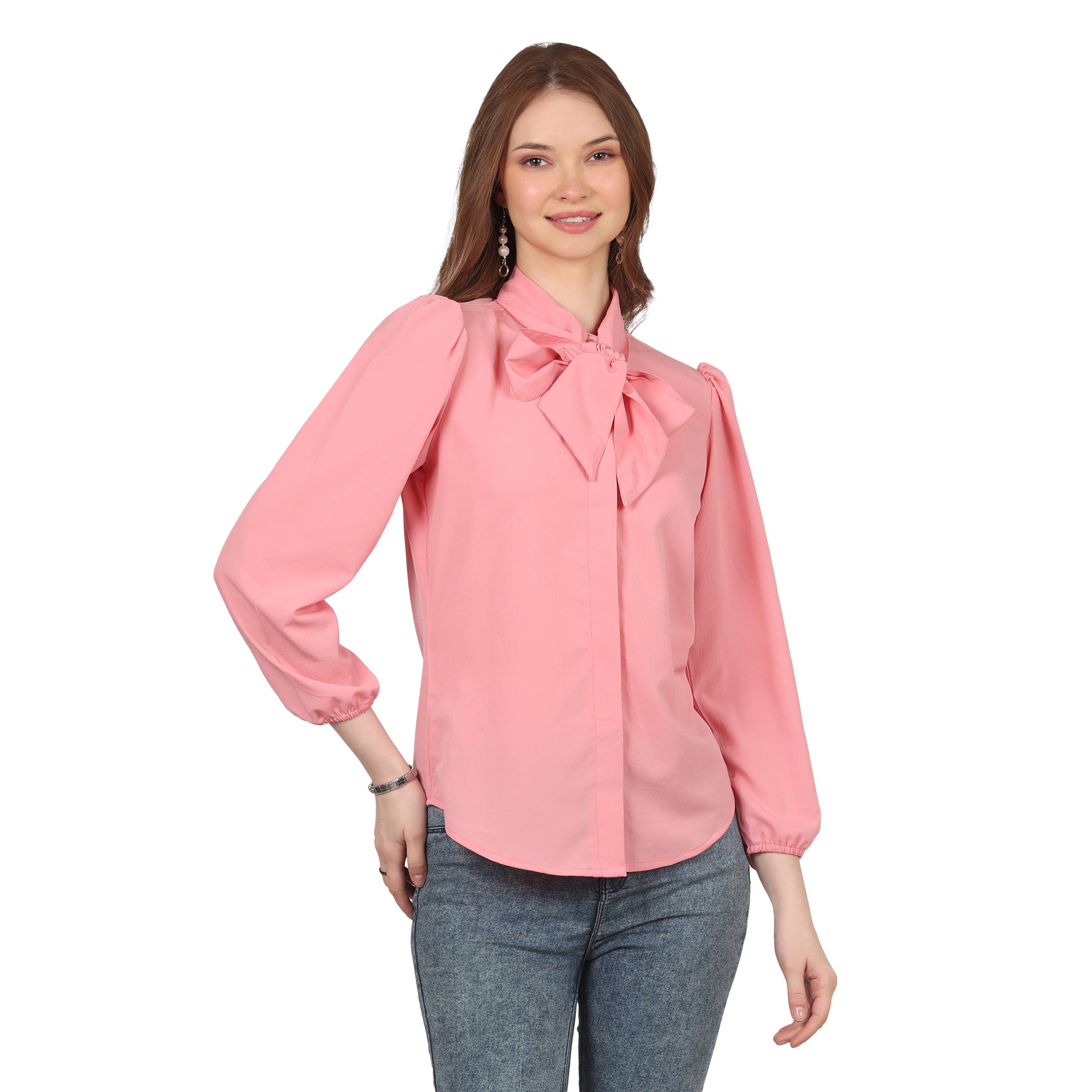     			FASHJONS 360 Women Solid Crepe Shirt ( Peach )