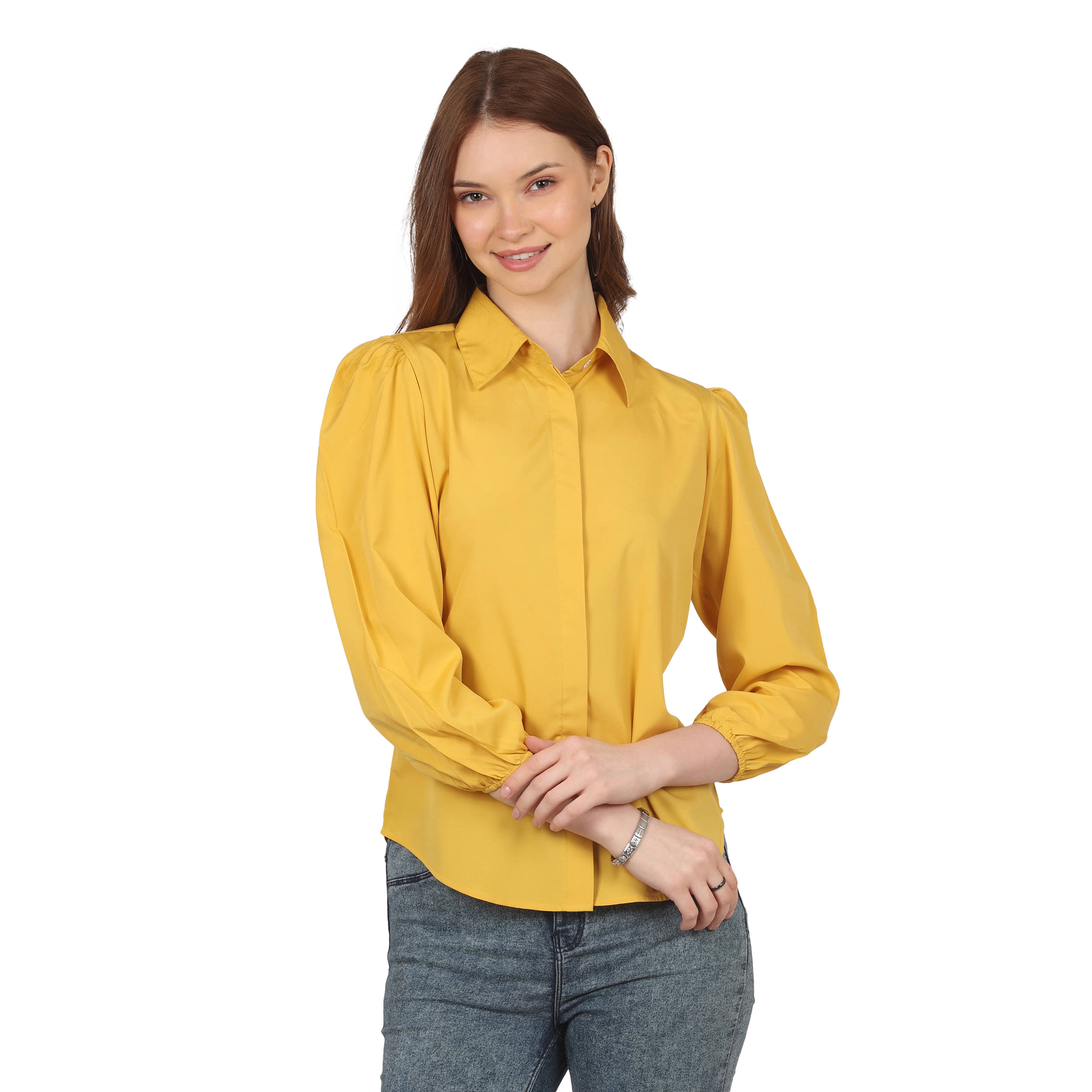     			FASHJONS 360 Women Solid Crepe Shirt ( Yellow )