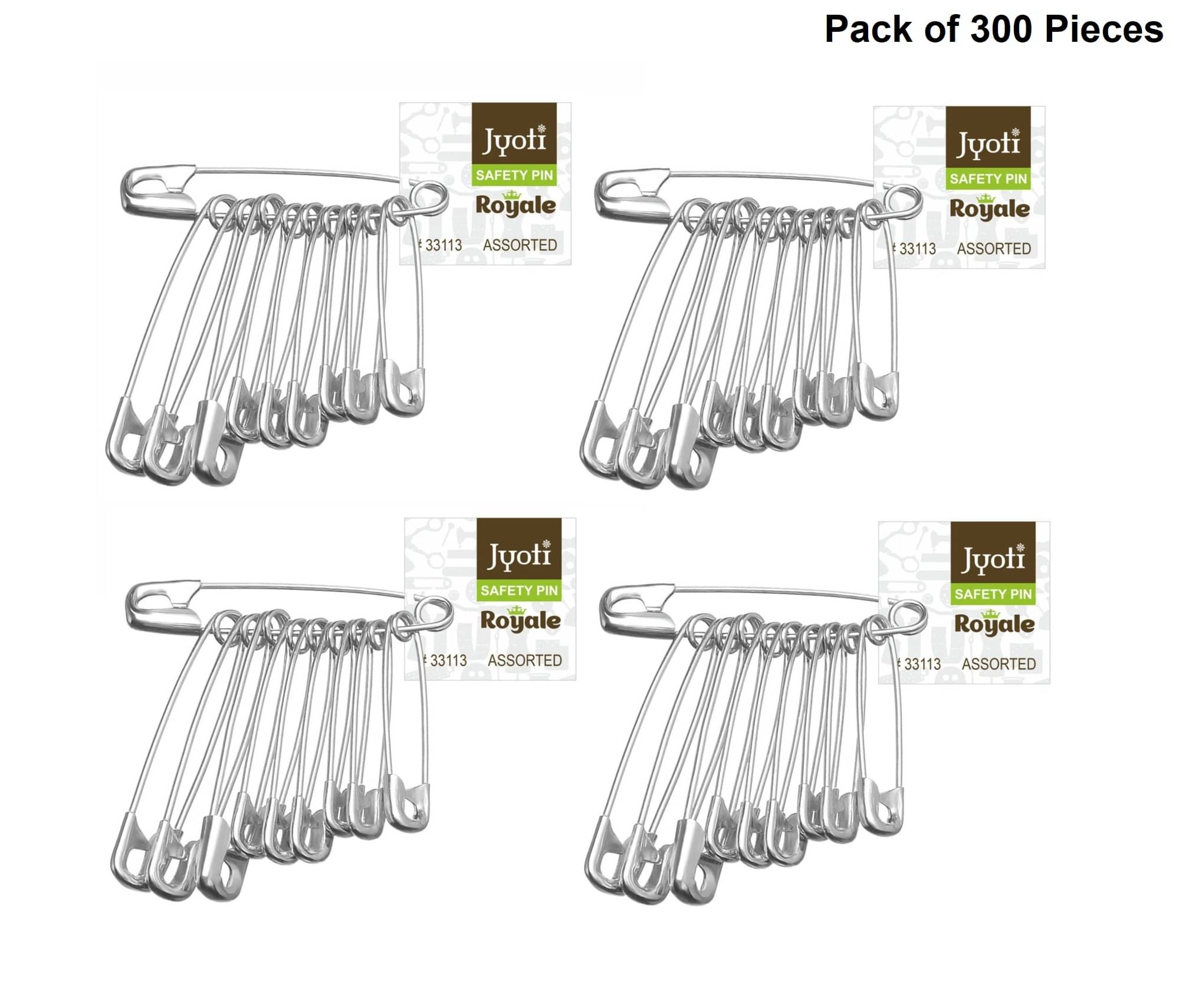     			Jyoti 33113 Safety Pins - Royale, Strong Nickel Plated Steel, Rust Resistant, Heavy Duty Variety Pack, Perfect for Clothes, Crafts, Sewing, (100 Assorted Pins in a Pouch) Sizes 0, 1 & 2 - Pack of 3 Pouches