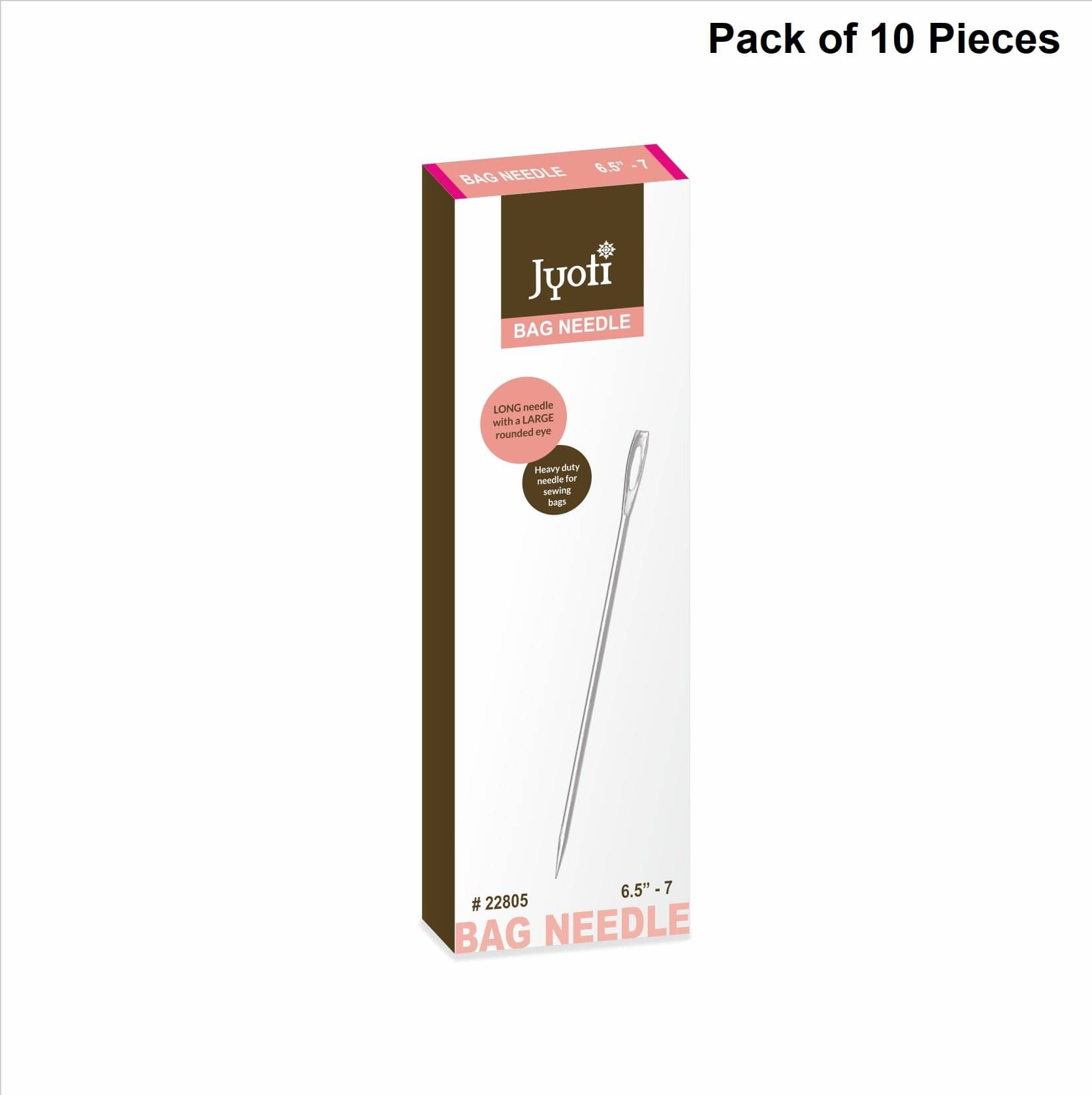     			Jyoti Bag Hand Sewing Needles, Larger & Thicker Base, Rust-Protective, Used as a Packing Needle to Work with Heavier Materials, Mainly Used for Sewing Canvas & Bags, 22805 (Size 6.5" - 7) - 10 Pcs
