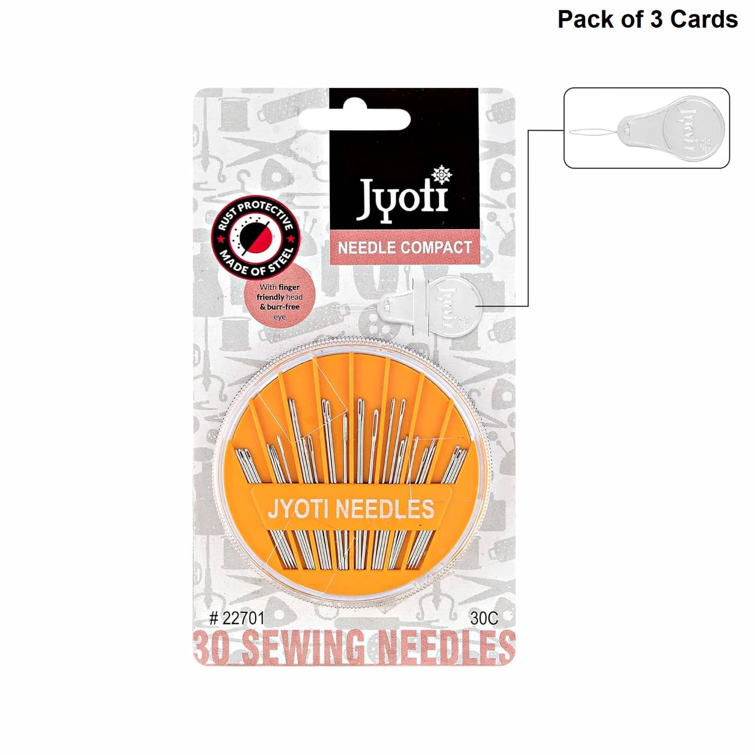Jyoti Needle Compact Hand Sewing Needles with Needle Threader, Smooth & Snag-Free Eye, Uniformly Polished & Non-Porous Surfaces, Used for Sewing & Home Purposes, 22701, Big (30 Assorted) - 3 Cards - Stationery | Buy online on ZillyBuy