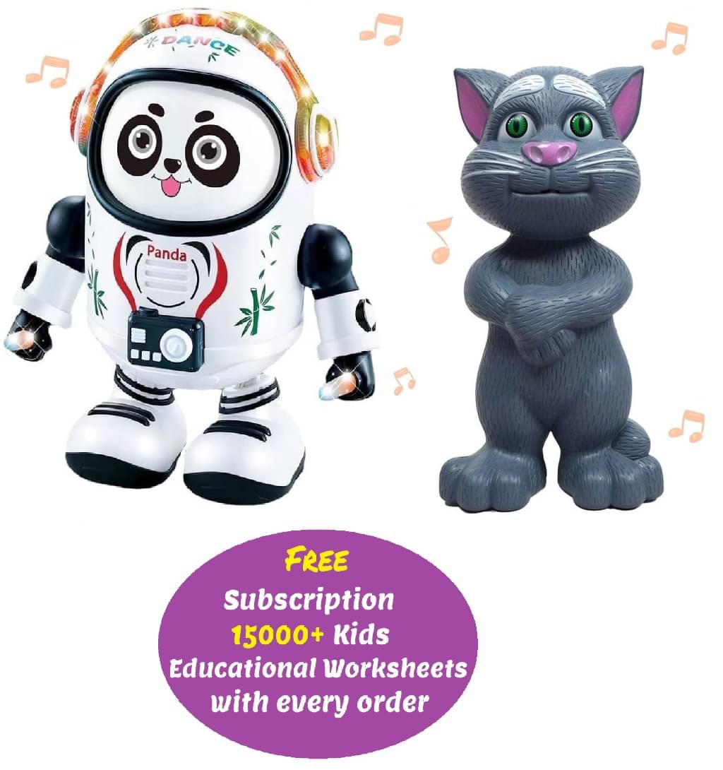     			Kidsaholic Combo of Dancing Space Robot with Light and Music & Intelligent Grey Talking Cat (Multicolor)