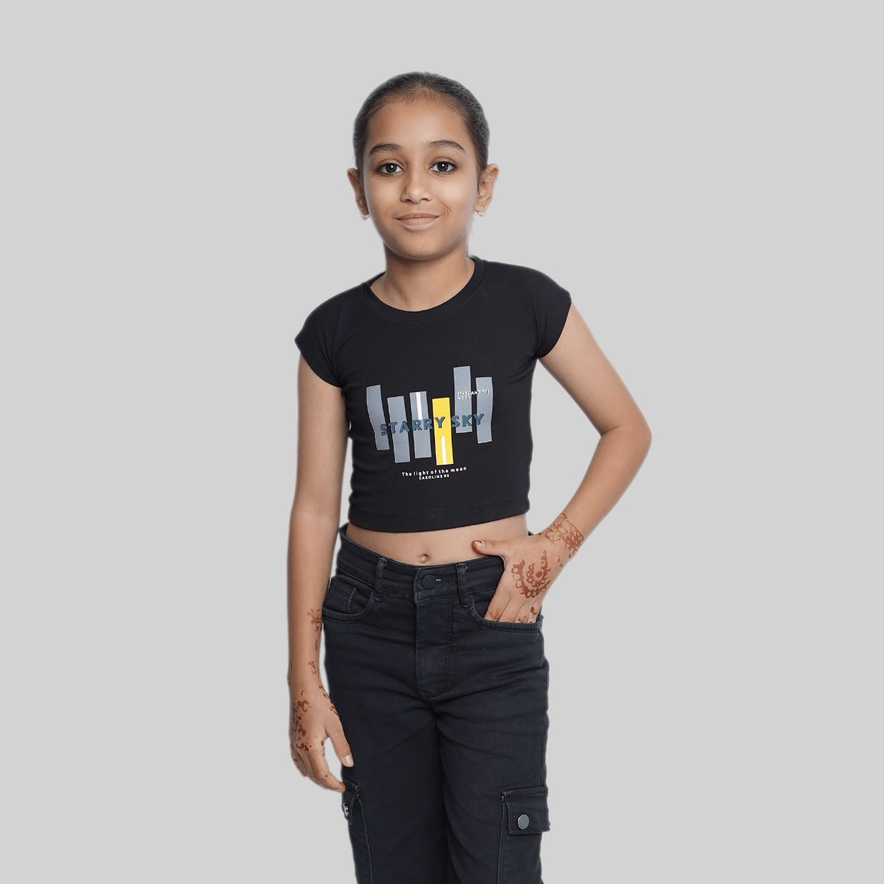     			Kidzee Kingdom Pack of 1 Girls Cotton T-Shirt ( Black )
