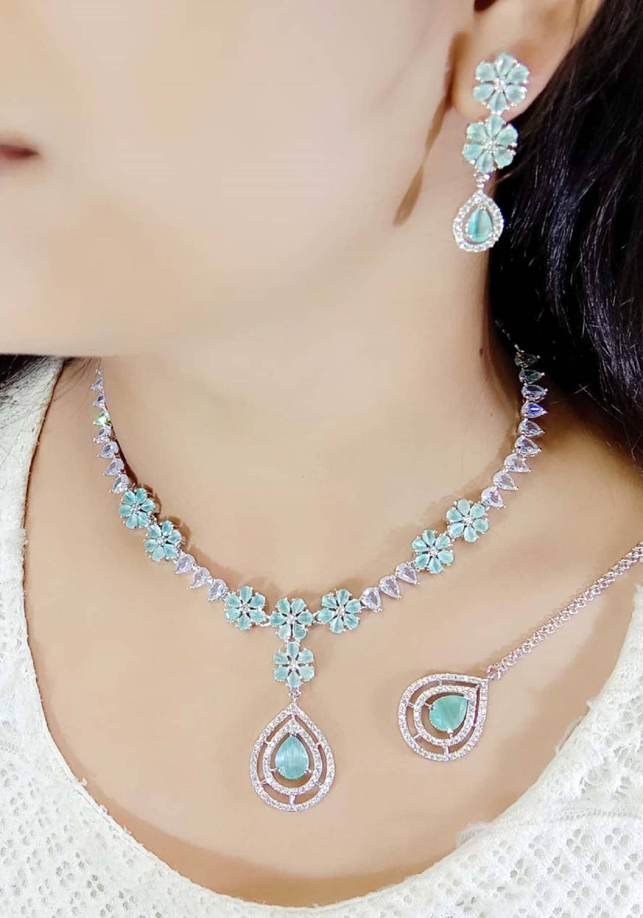 Ladymania Teal Alloy Necklace Set ( Pack of 1 )