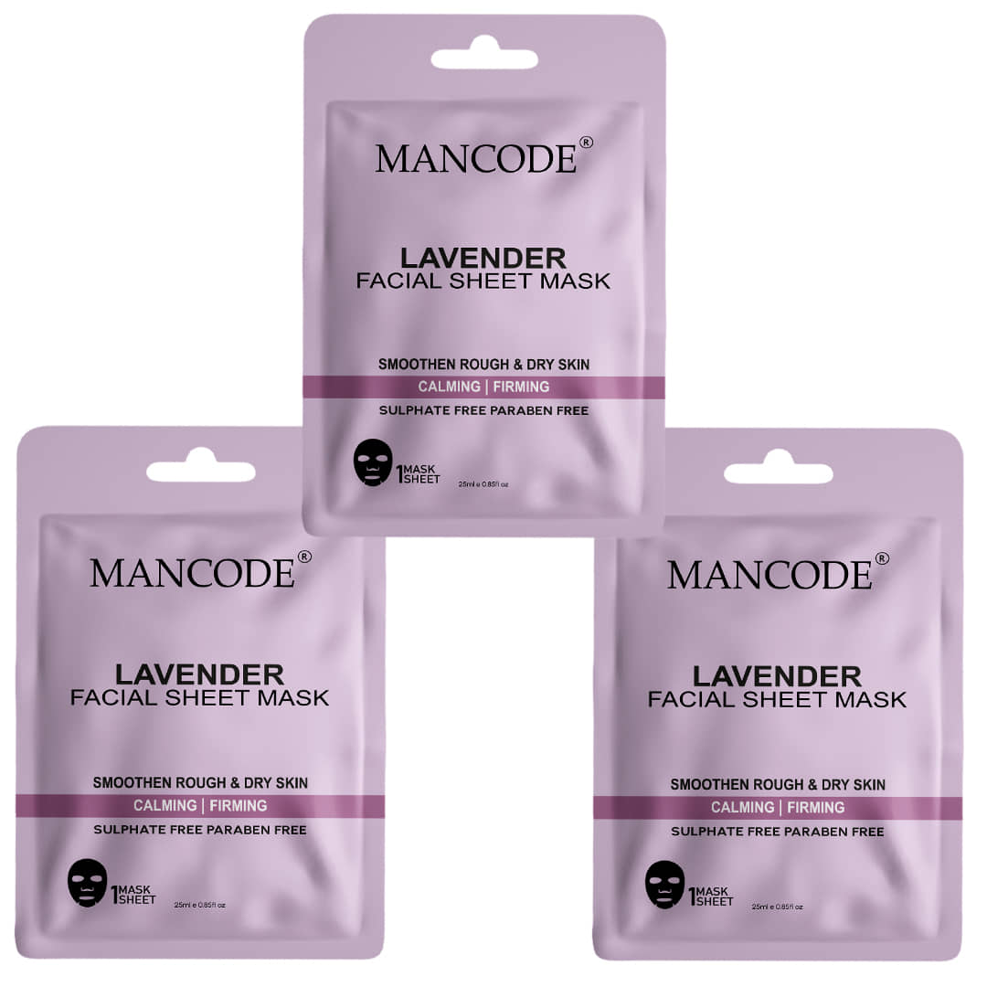 Mancode Lavender Facial Sheet Mask 25ml Smoothen Rough & Dry Skin (Pack of 3)