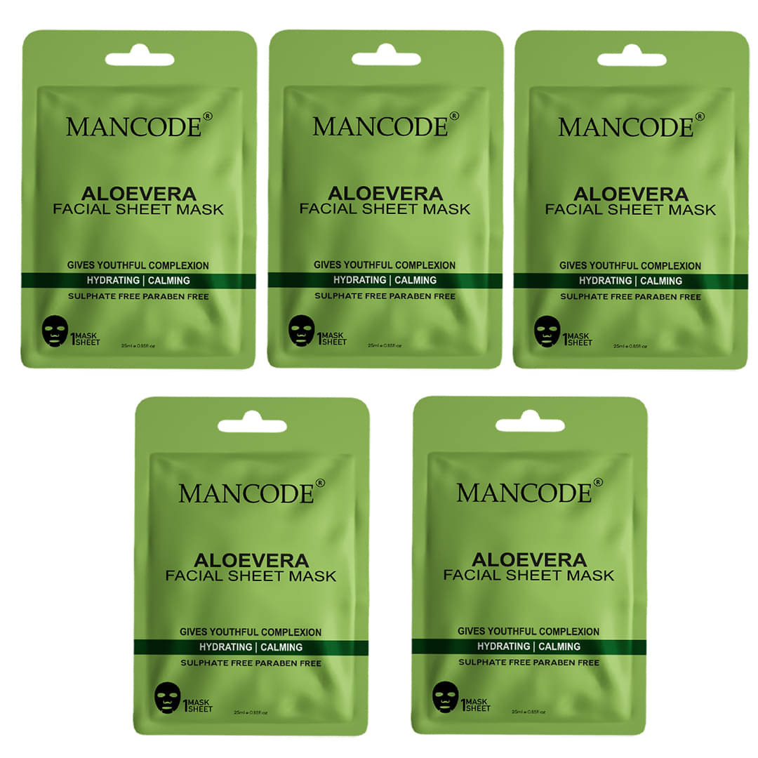 Mancode Aloevera Facial Sheet Mask 25ml Gives Youthful Complexion Hydration Skin- Pack of 3) Mancode Aloevera Facial Sheet Mask 25ml Gives Youthful Complexion Hydration Skin- Pack of 3)
