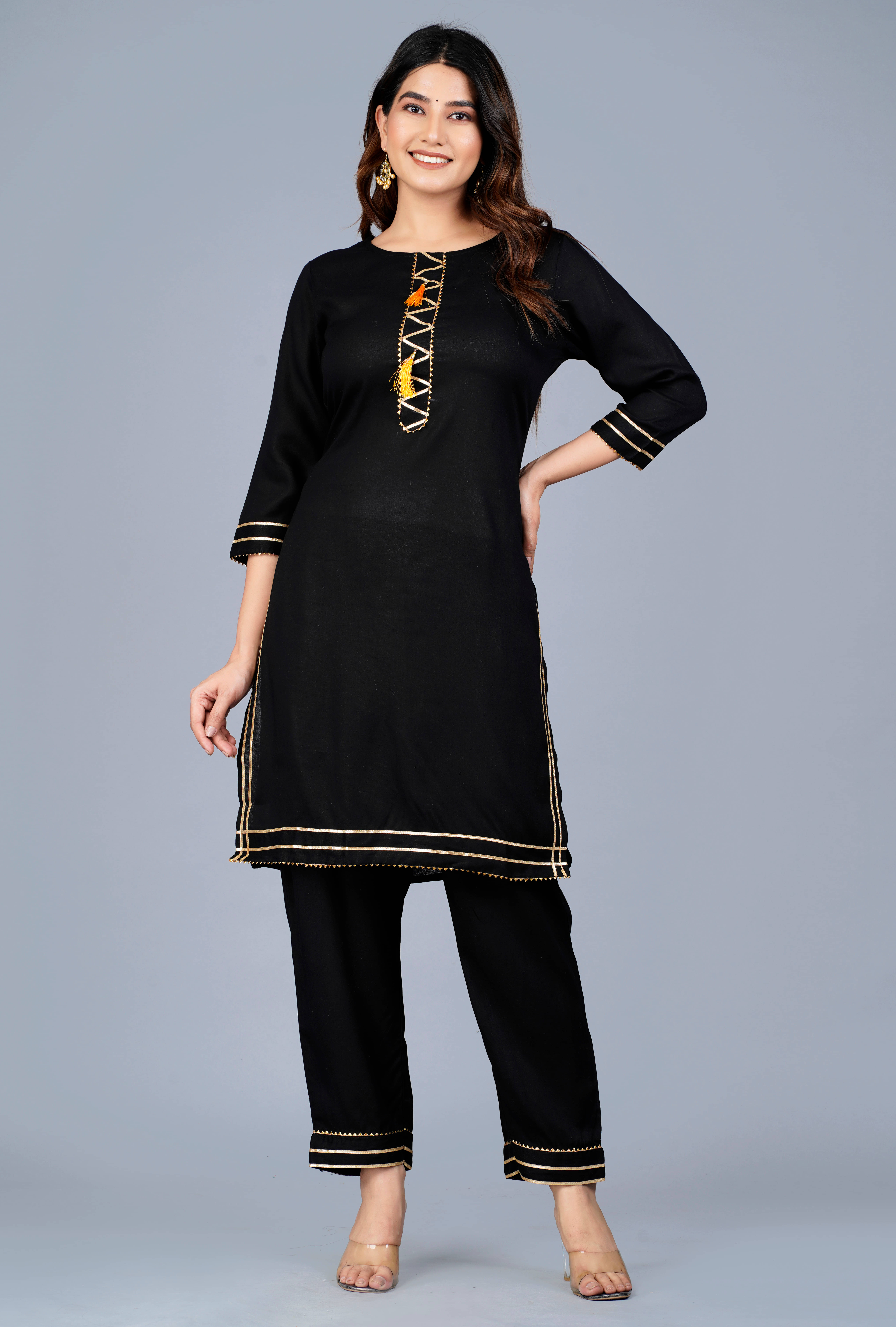 NUPITAL Viscose Solid Kurti With Pants Women's Stitched Salwar Suit - Black ( Pack of 1 ) NUPITAL Viscose Solid Kurti With Pants Women's Stitched Salwar Suit - Black ( Pack of 1 )