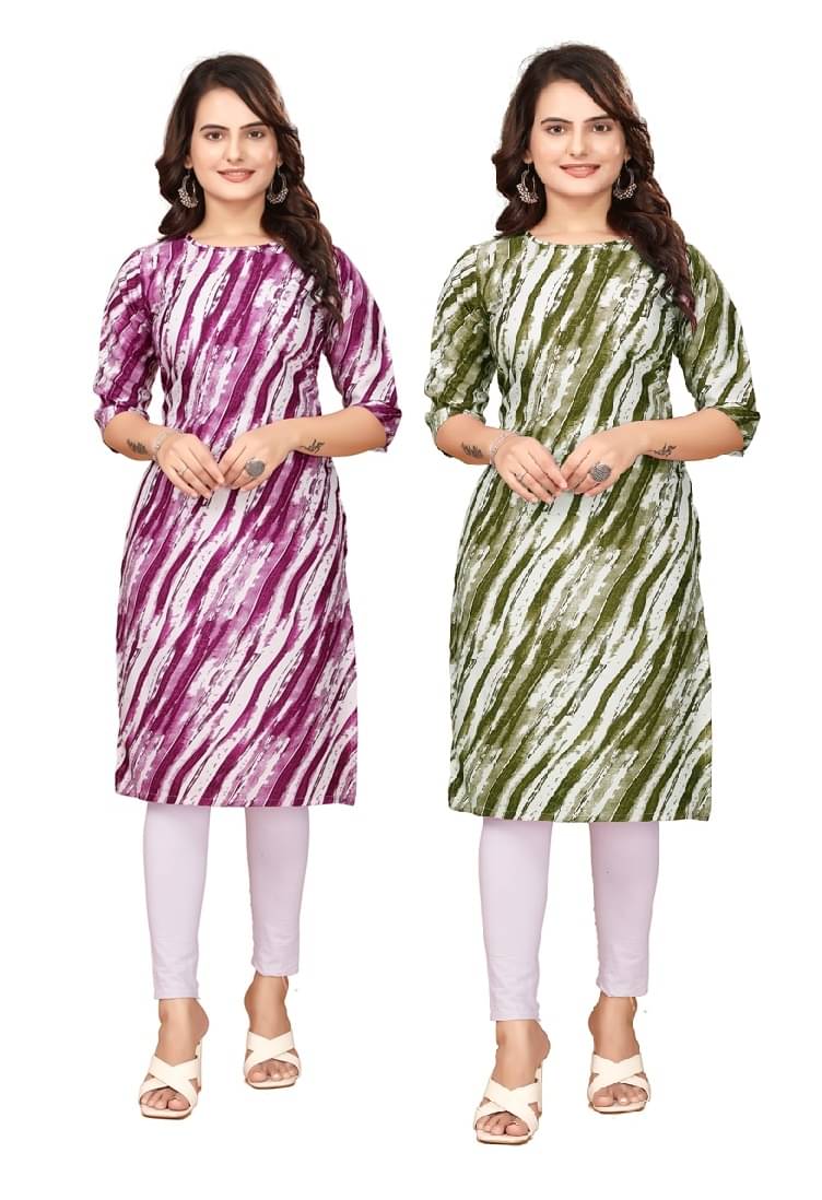 PEAFOWL INCORPORATION Crepe Printed Straight Women's Kurti - Purple,Green ( Pack of 2 ) PEAFOWL INCORPORATION Crepe Printed Straight Women's Kurti - Purple,Green ( Pack of 2 )