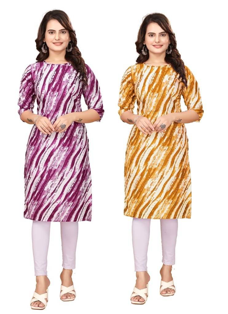 PEAFOWL INCORPORATION Crepe Printed Straight Women's Kurti - Purple,Yellow ( Pack of 2 ) PEAFOWL INCORPORATION Crepe Printed Straight Women's Kurti - Purple,Yellow ( Pack of 2 )