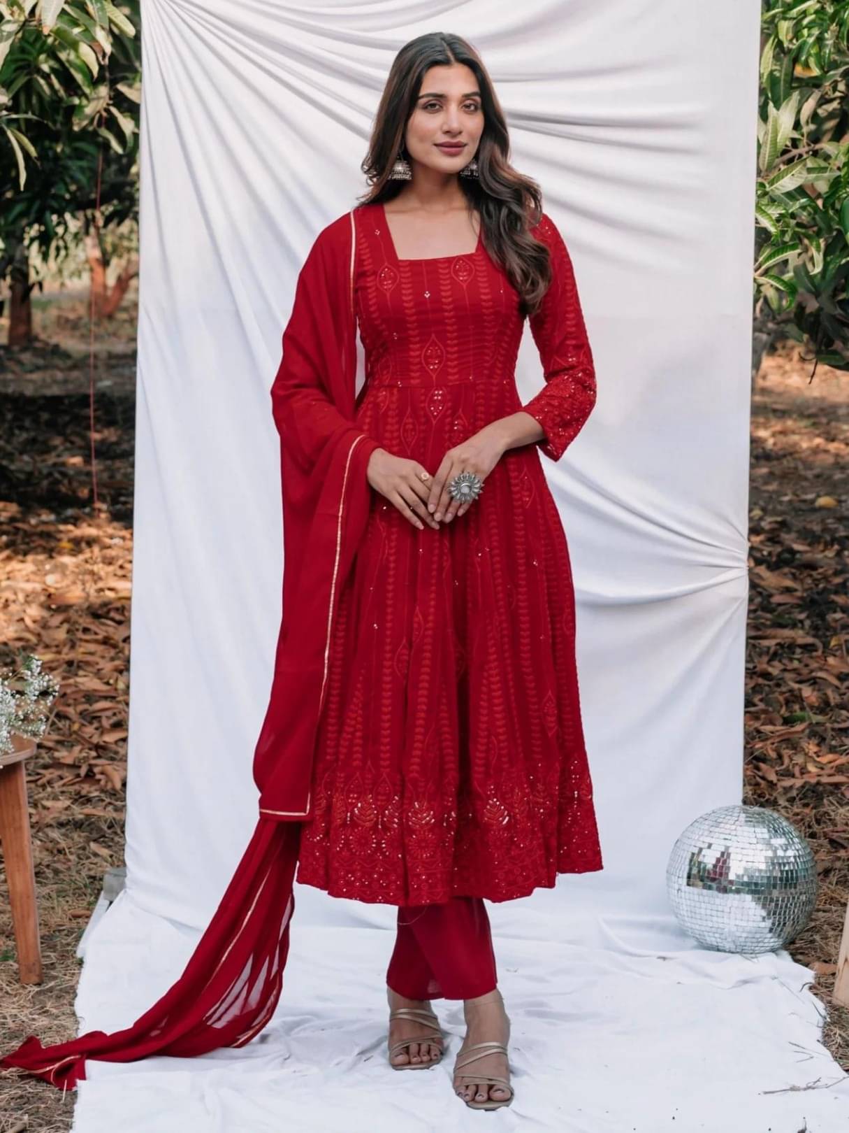Sitaram Designer Georgette Embellished Kurti With Pants Women's Stitched Salwar Suit - Red ( Pack of 1 ) Sitaram Designer Georgette Embellished Kurti With Pants Women's Stitched Salwar Suit - Red ( Pack of 1 )