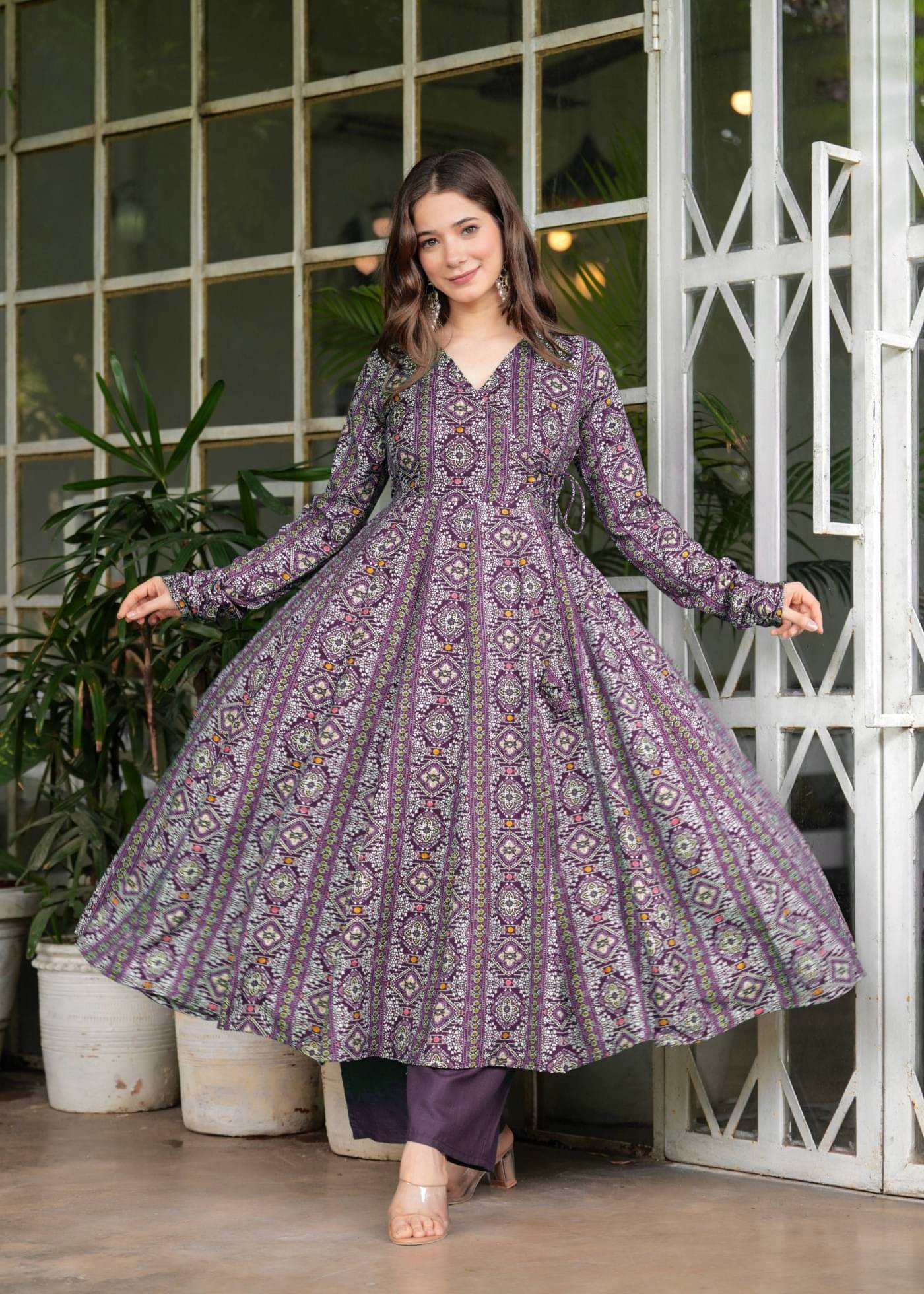     			Sitaram Designer Viscose Printed Kurti With Palazzo Women's Stitched Salwar Suit - Purple ( Pack of 1 )