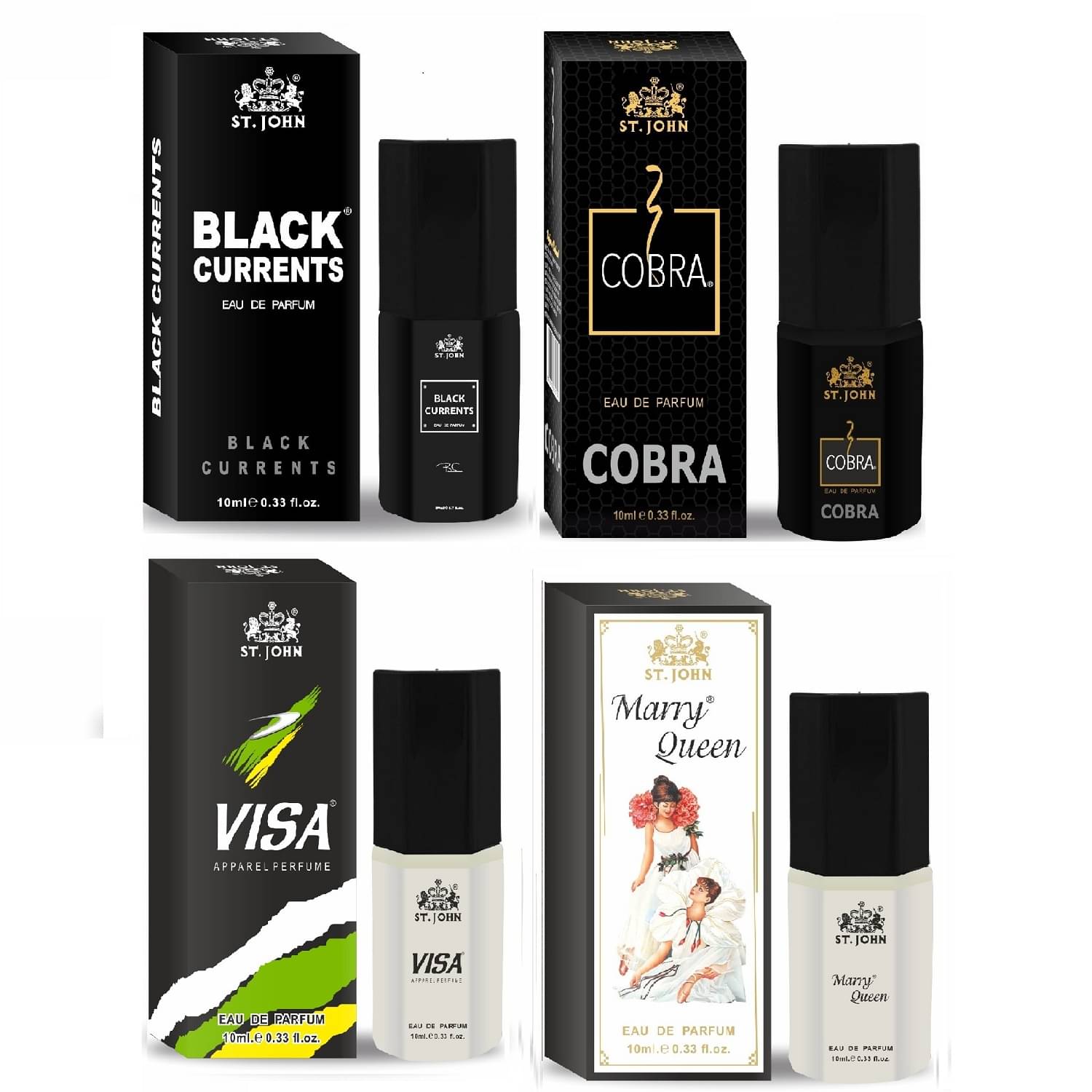 St. John blackcurrent,cobra,visa,marryqueen Pocket Perfume for Men 10 ml ( Pack of 4 ) St. John blackcurrent,cobra,visa,marryqueen Pocket Perfume for Men 10 ml ( Pack of 4 )