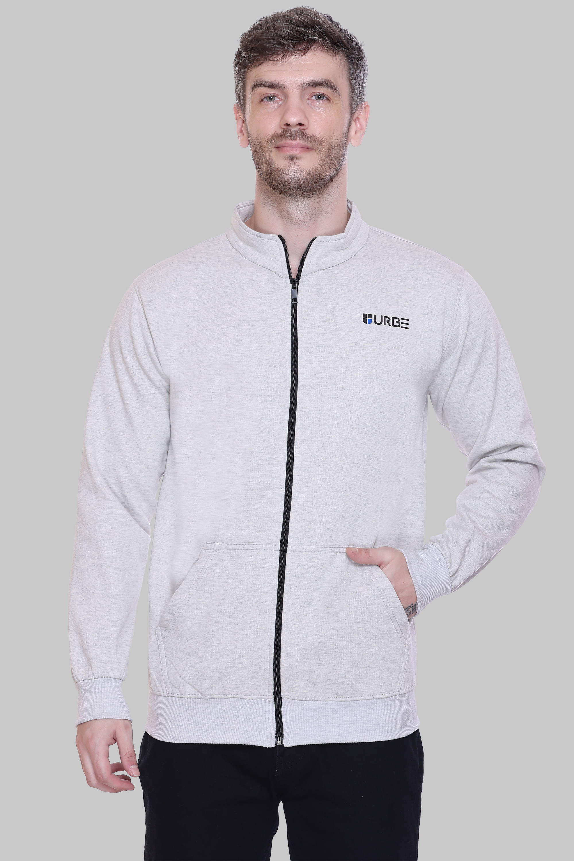     			URBE-URBAN EVOLUTION Fleece High Neck Men's Sweatshirt - Light Grey ( Pack of 1 )