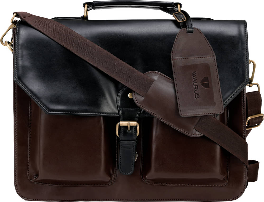     			Walrus Black Faux Leather Office Bag