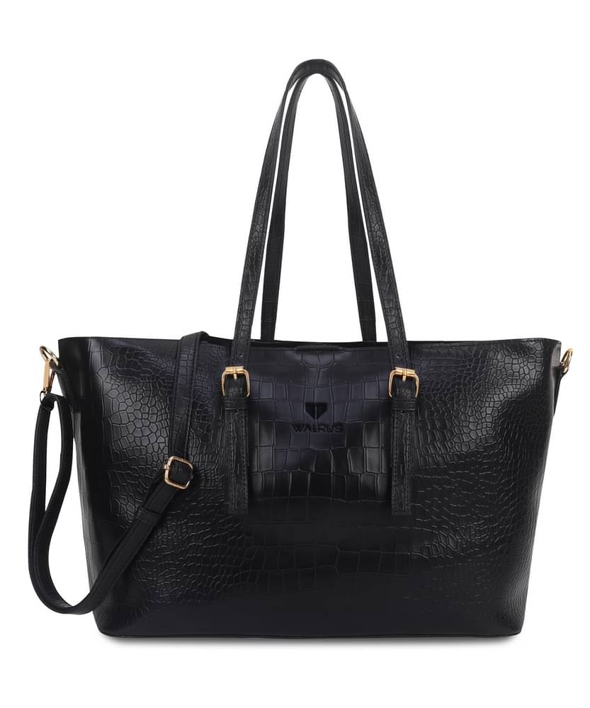     			Walrus Black Faux Leather Tote Bag