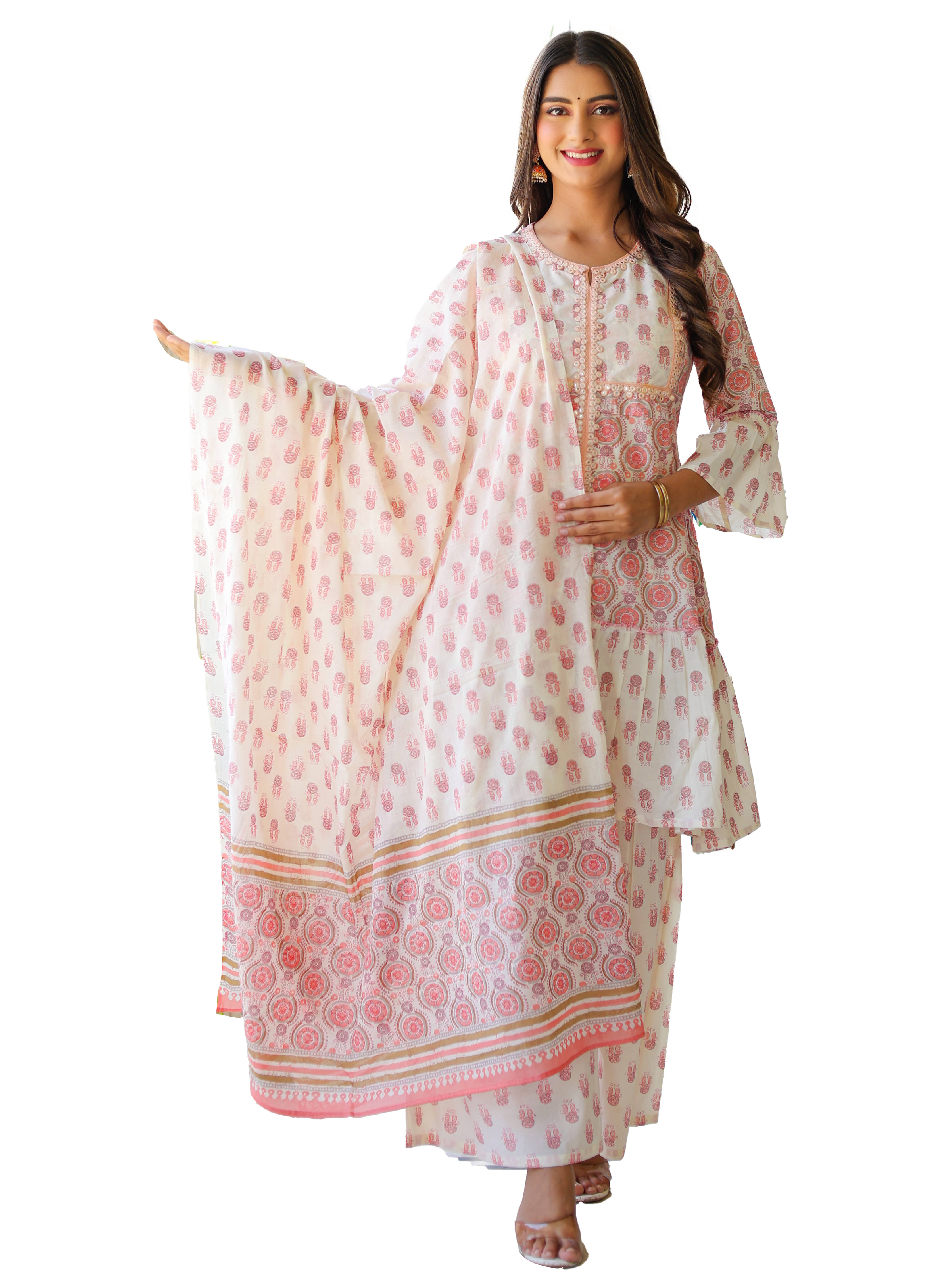     			Yash Gallery Cotton Printed Kurti With Sharara And Gharara Women's Stitched Salwar Suit - Pink ( Pack of 1 )